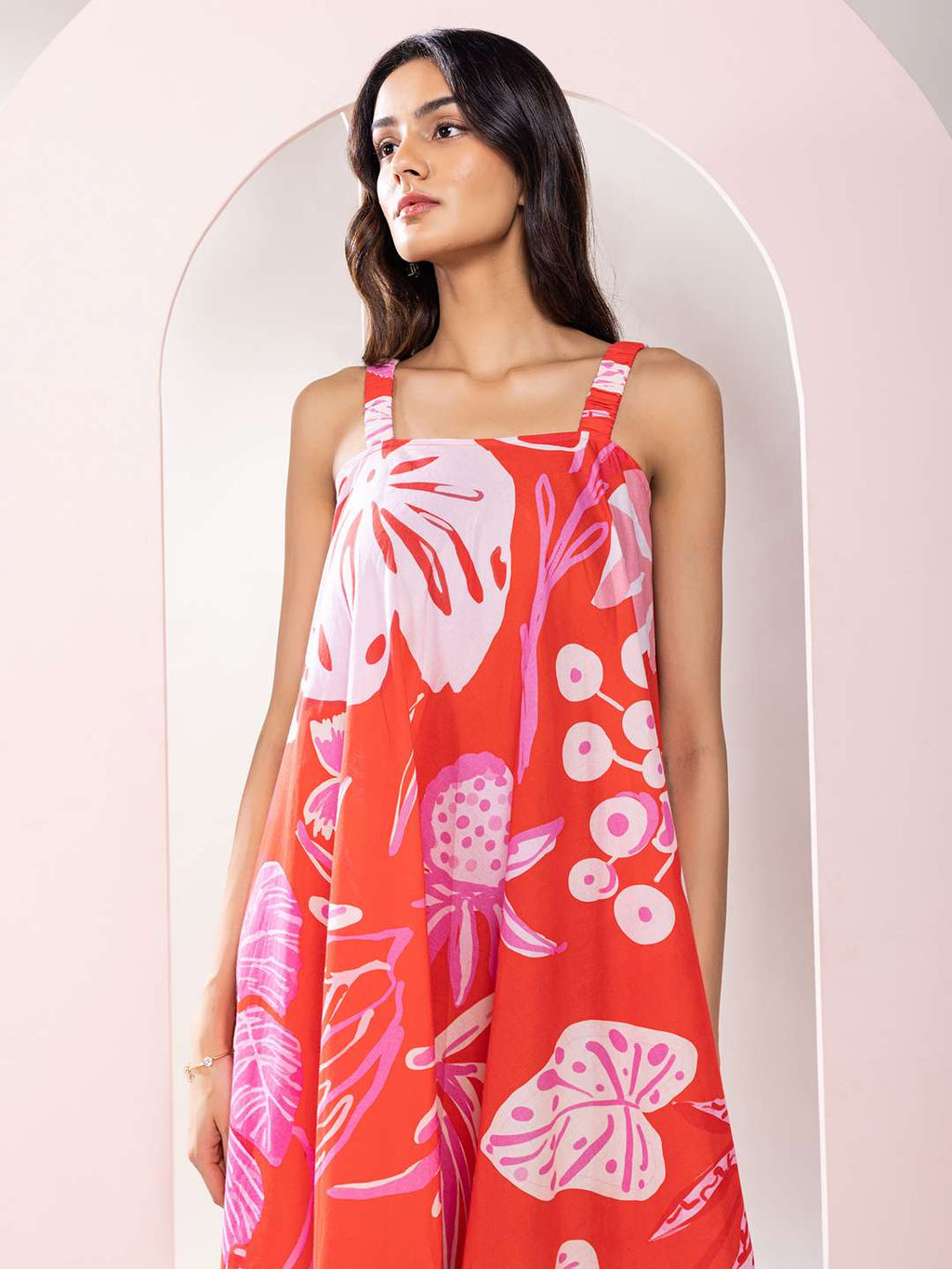 Monstera Printed Loose Fit Mini Dress