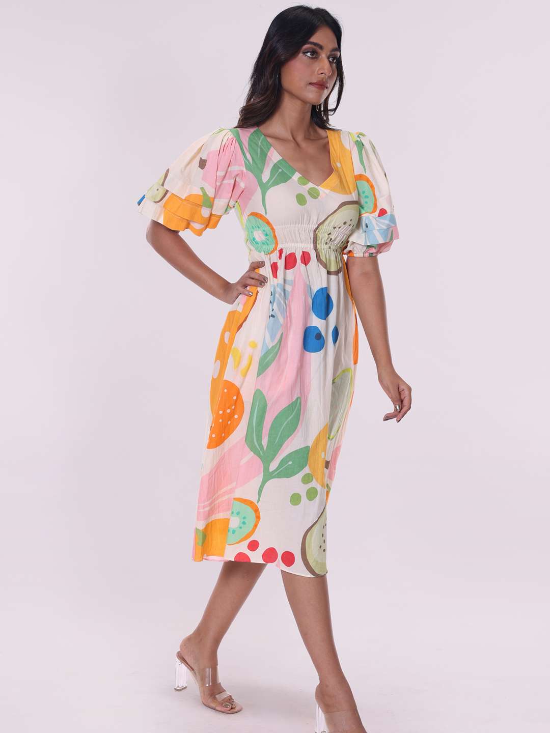 Berry Printed V Neck Dress