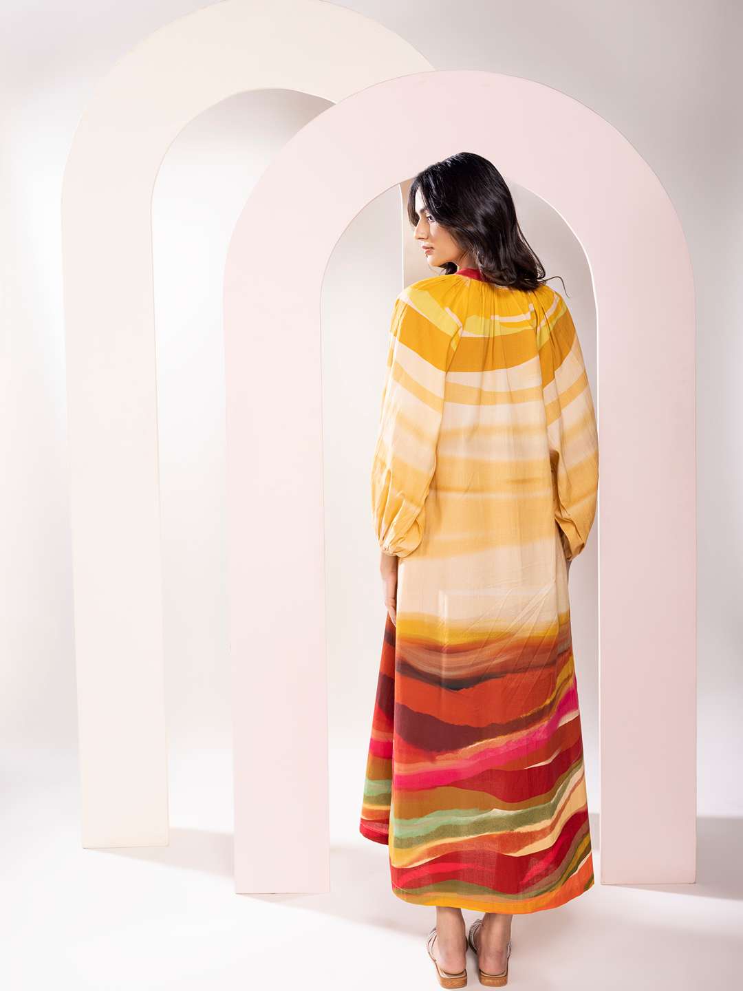 Flow Printed Ankle length Shirt Dress