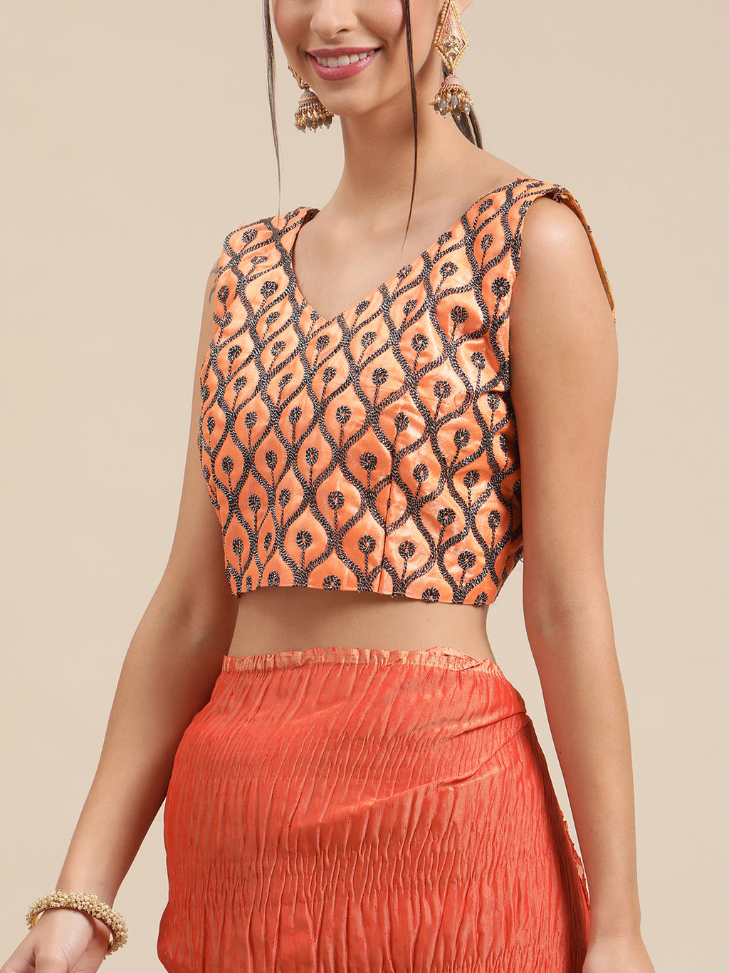 Polycotton Rust Solid BeltedSarees With Blouse Piece