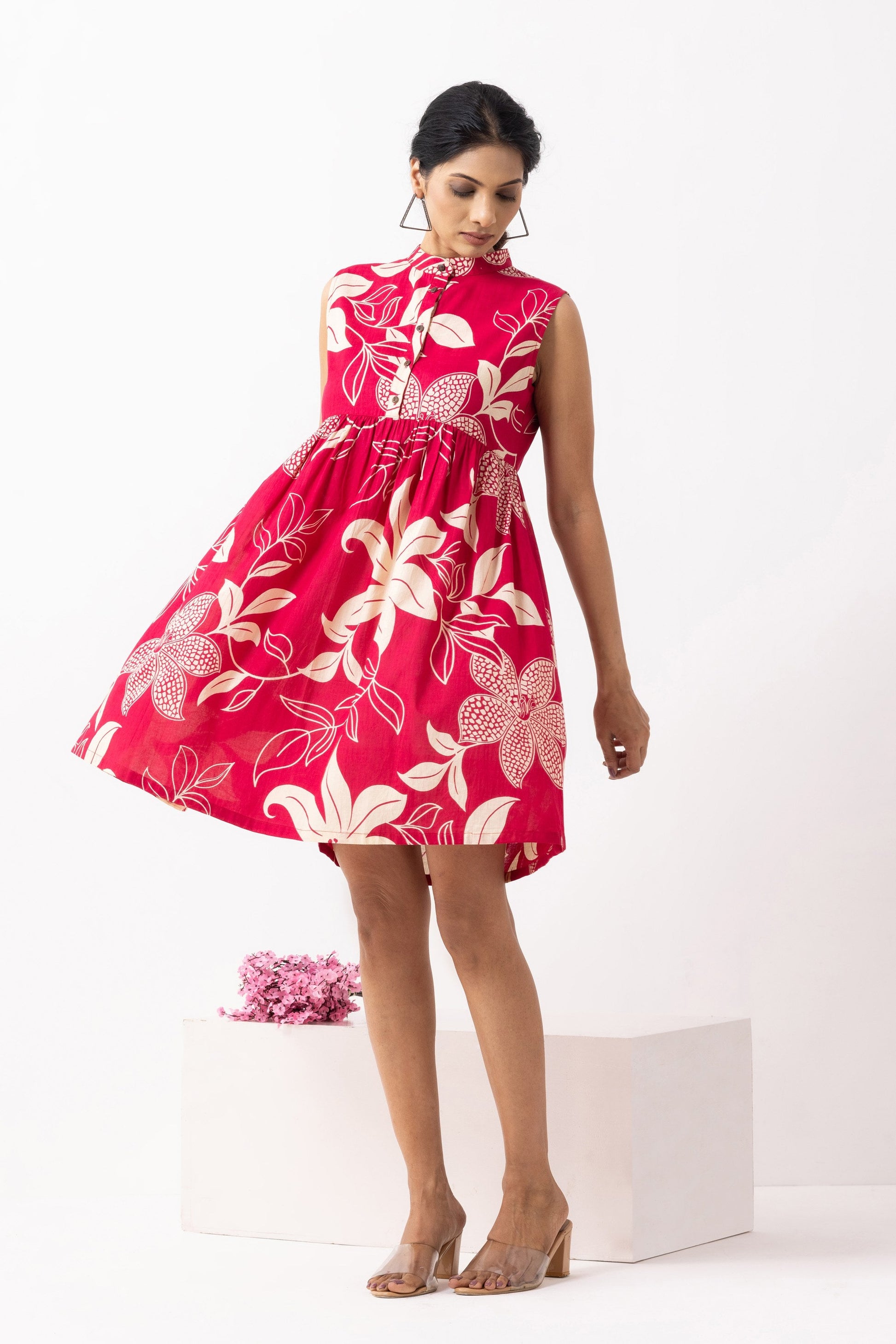 Crimson Red Block Printed Amore Dress- IC