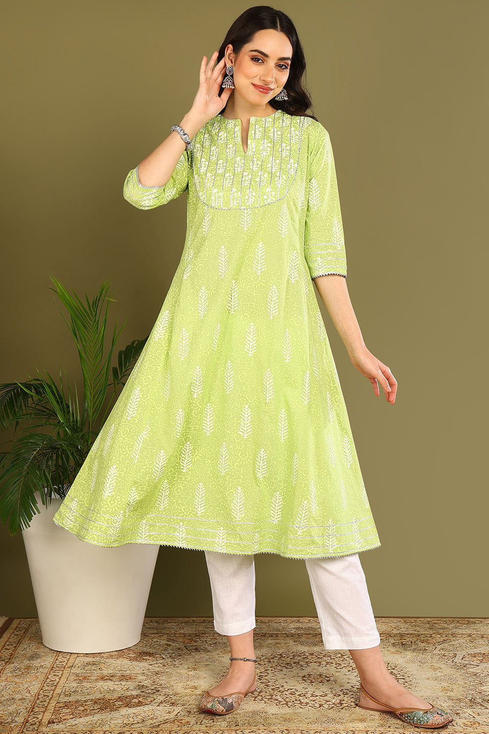 Florescent Green 'A' Line Kurta