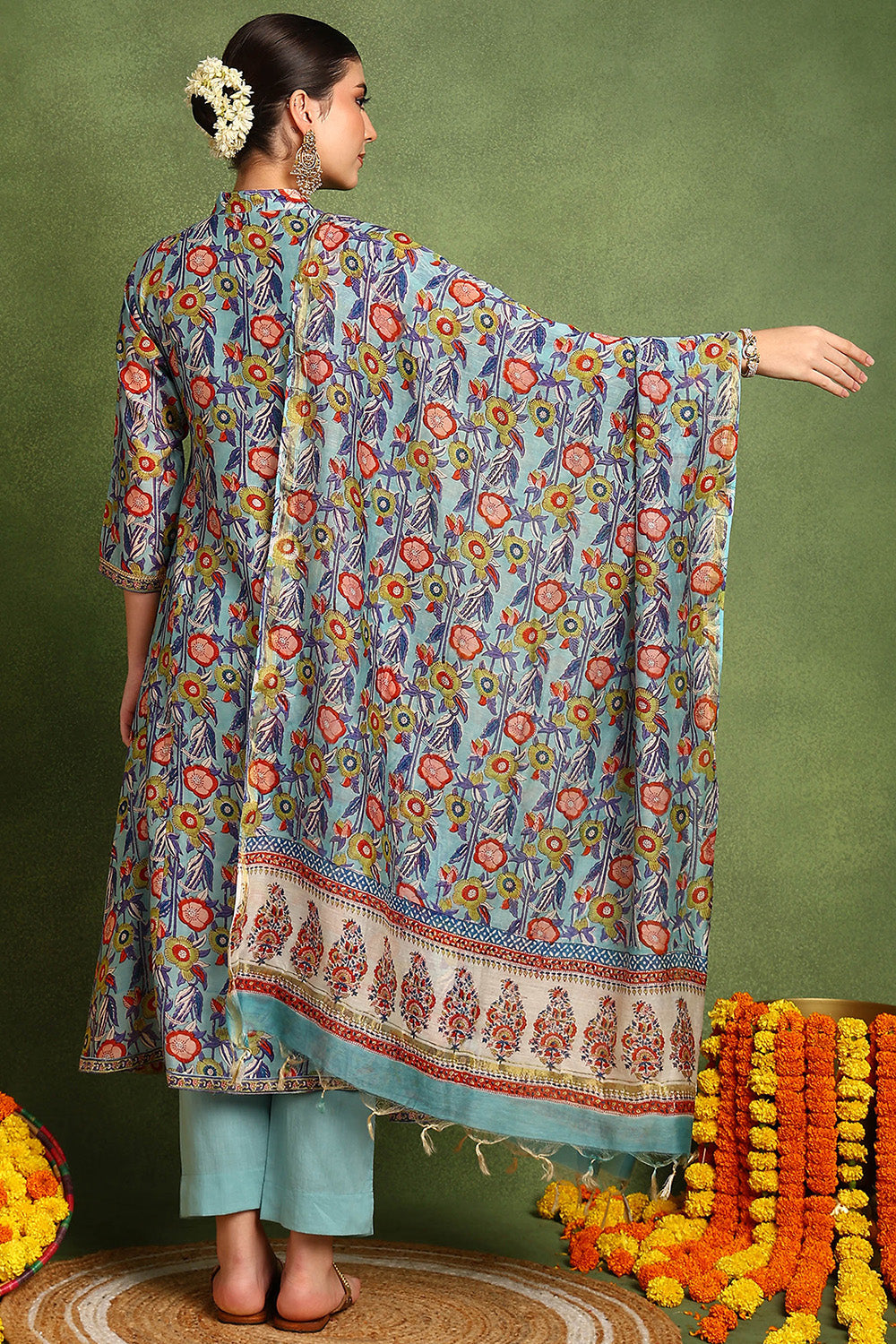 Blue Chanderi Silk Dupatta