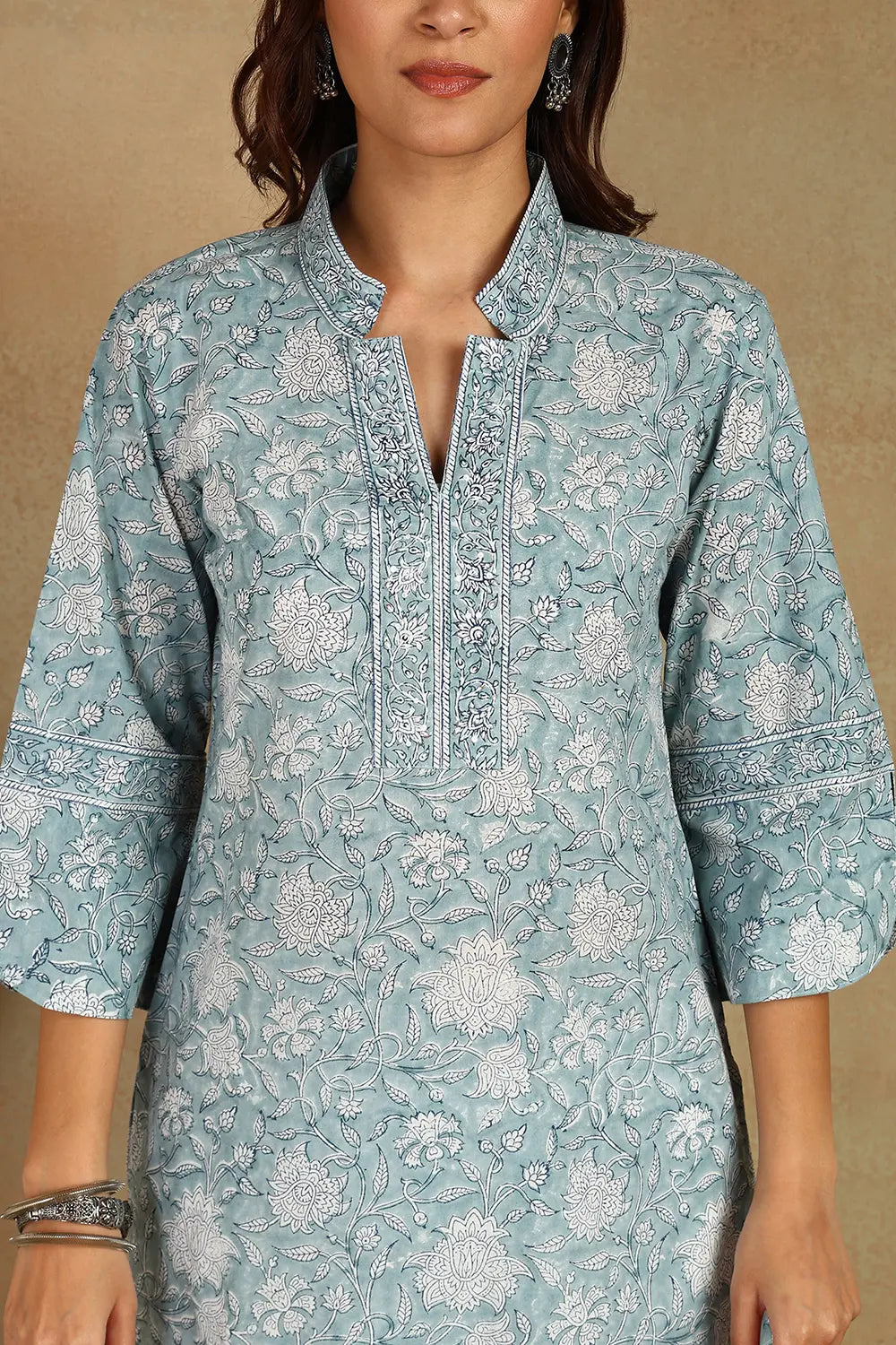 Grey/White Straight Bagru Kurta