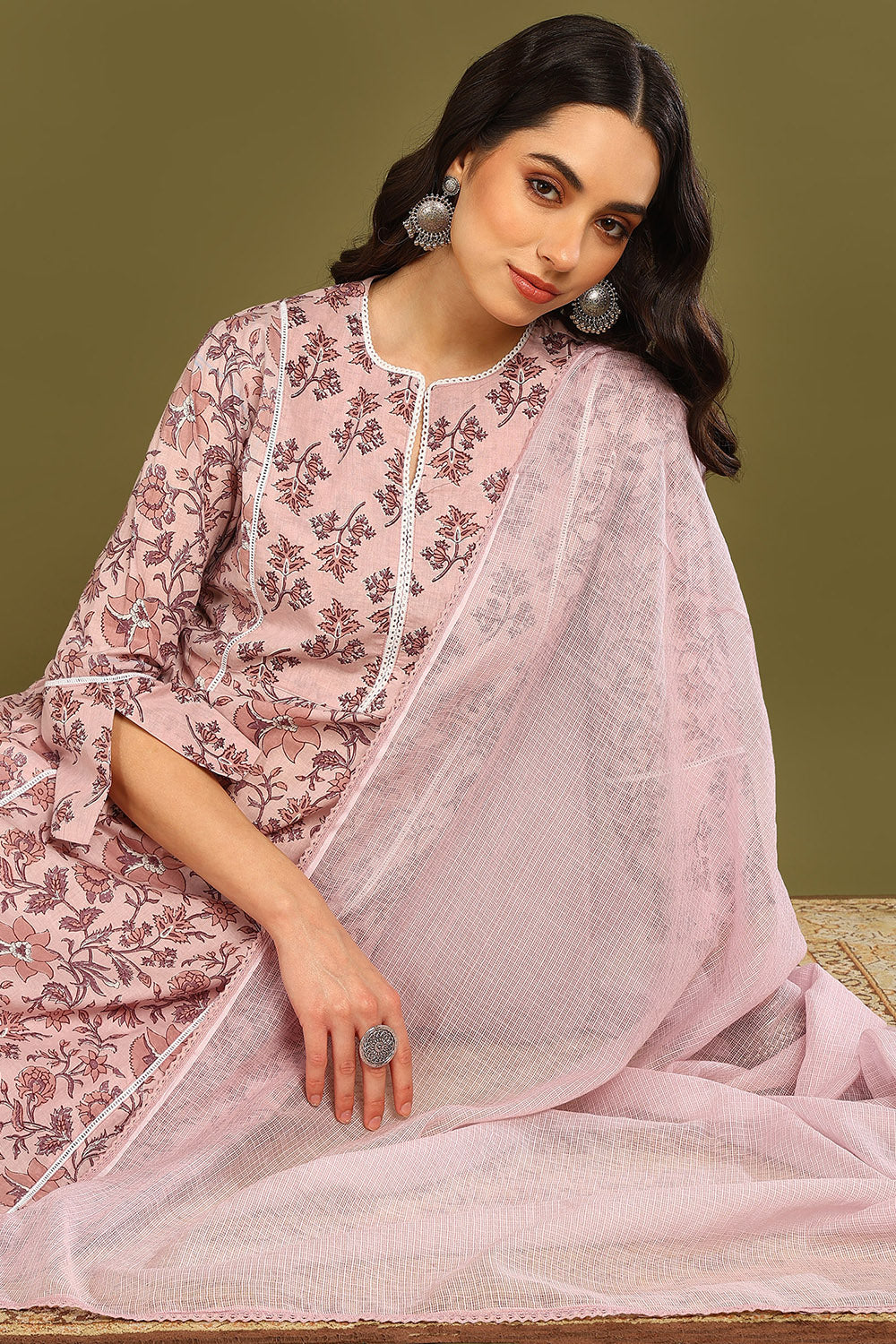 Mauve Sanganeri Straight Kurta