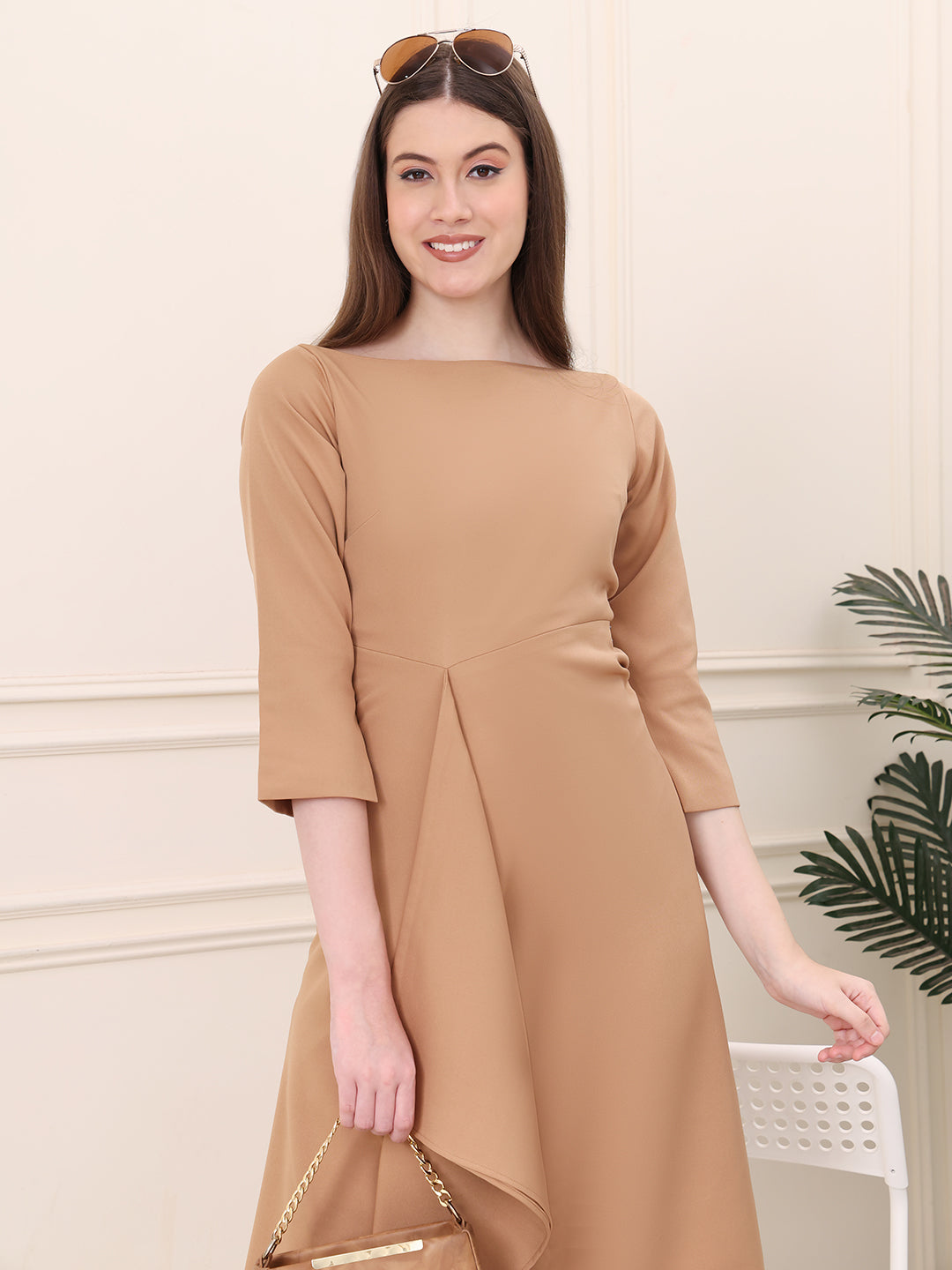 Exude Sunlit Drape Dress With Sleeves