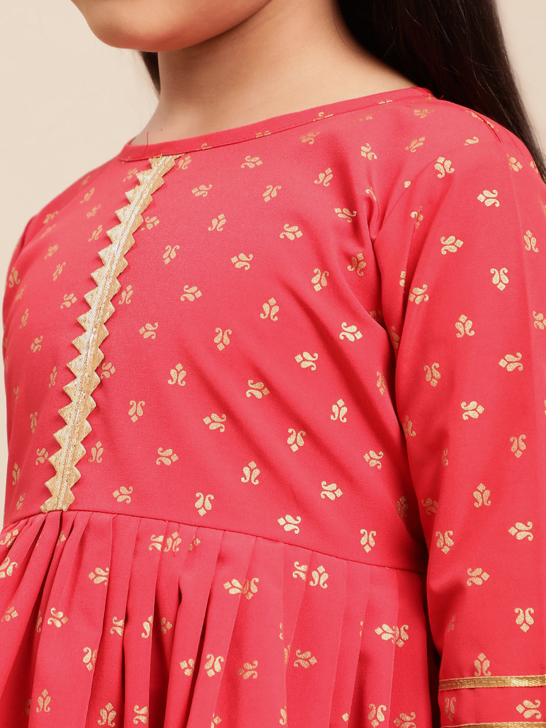 Red Cotton Girl's Frock Suit with Gharara Palazzo