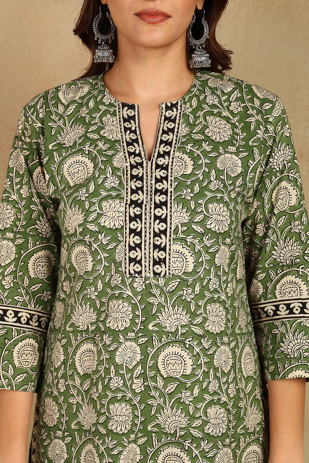 Green/Black Straight Bagru Kurta