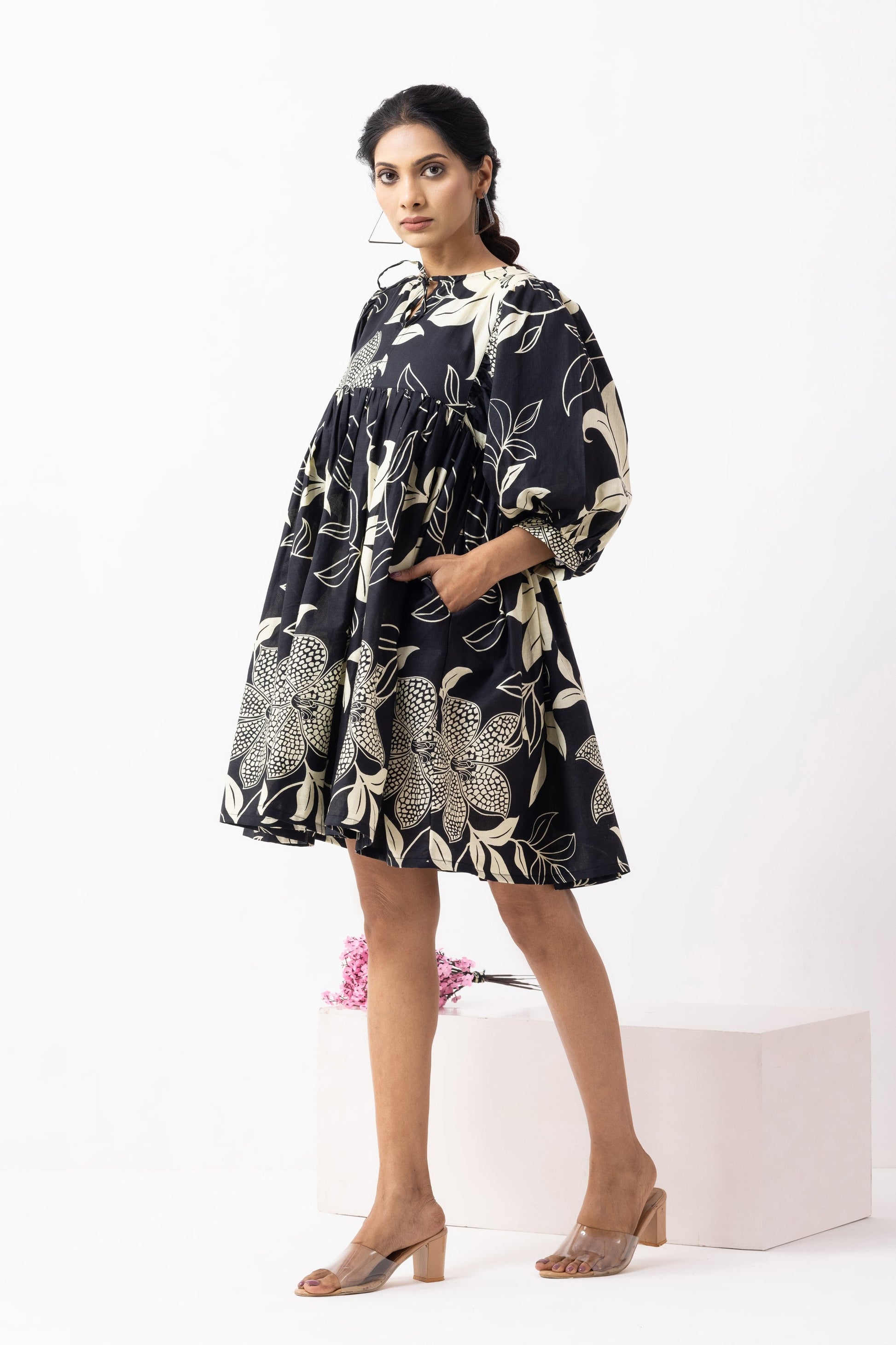 Black Block Printed Tahiti Dress- IC