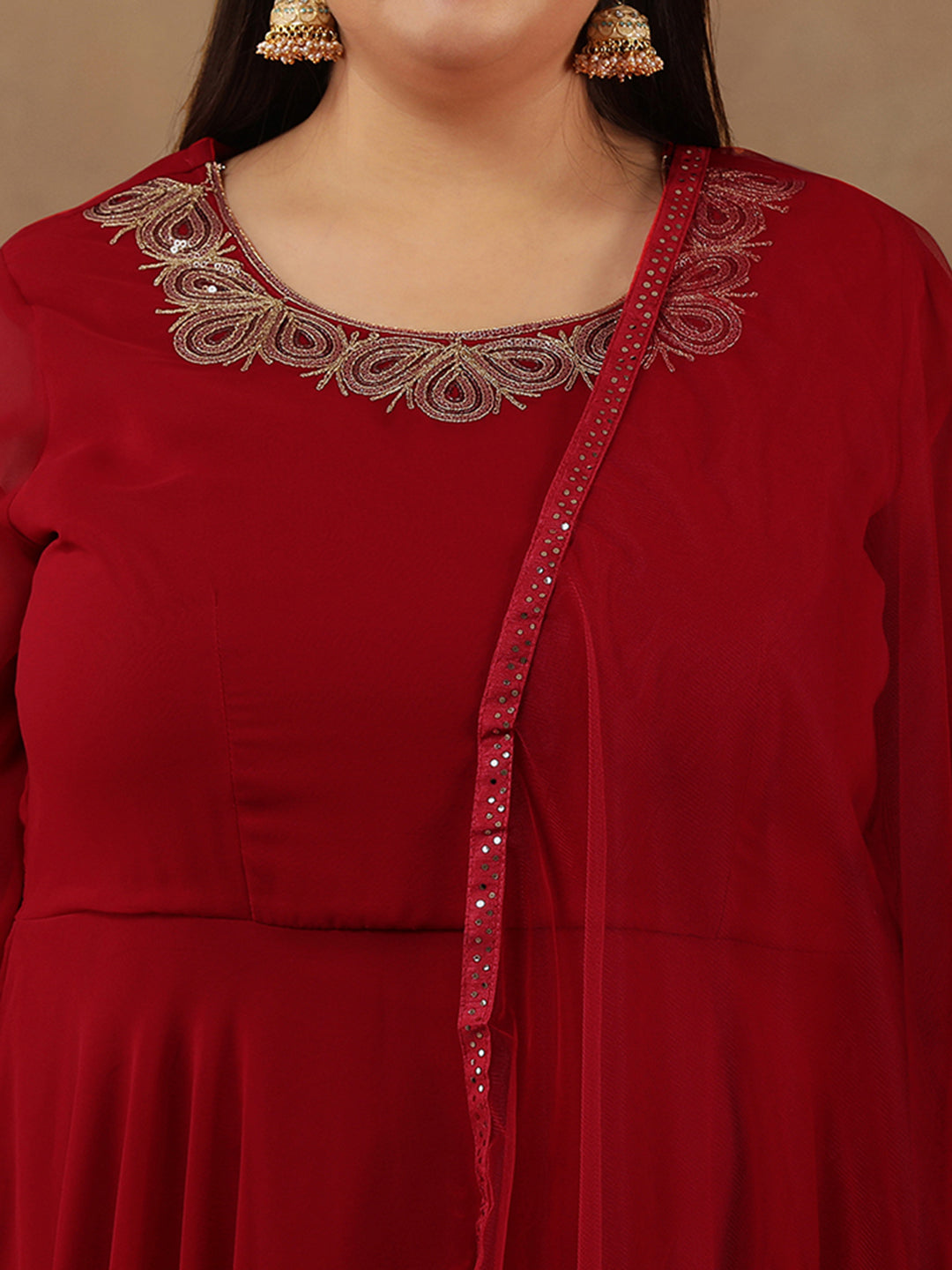 Yoke Design Sequinned Artwork Georgette Anarkali Kurta with Dupatta - ID