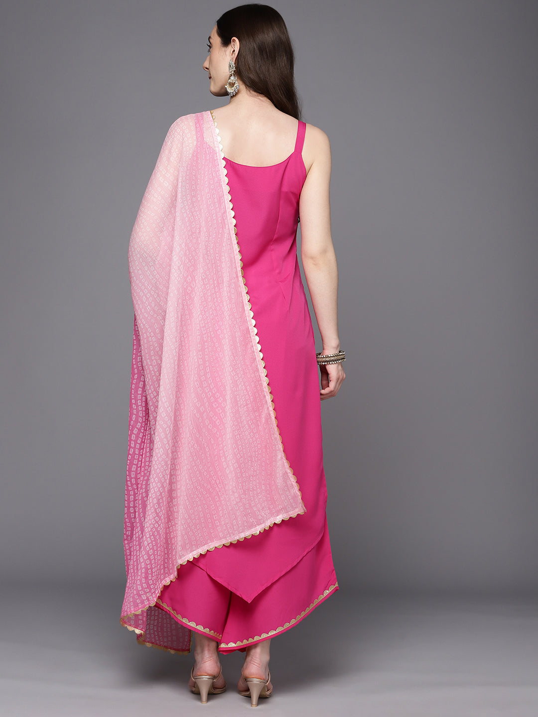 Pink Gotta Patti Kurta With Palazzos & Dupatta