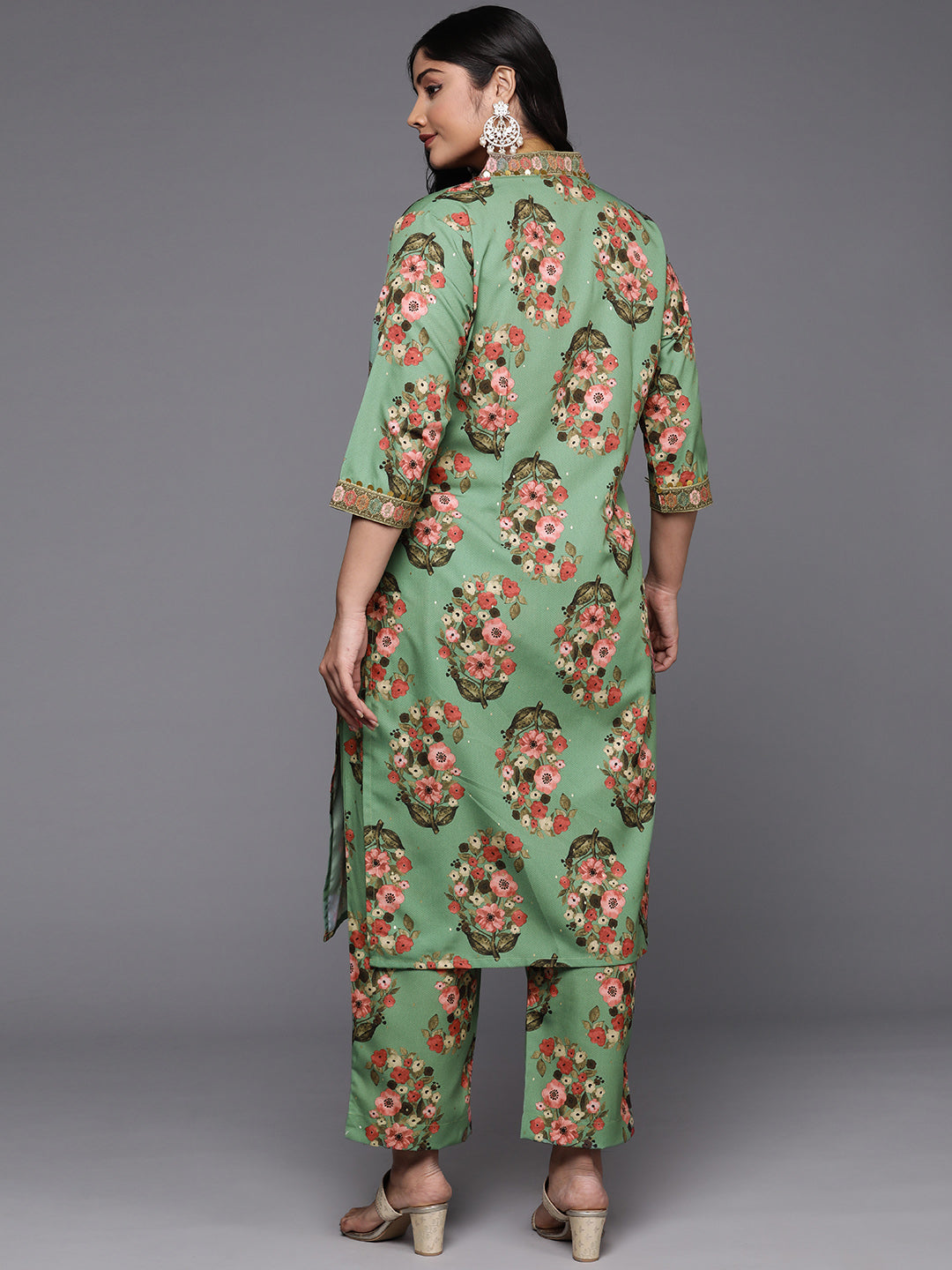 Plus Size Floral Printed Sequinned Kurta with Palazzos