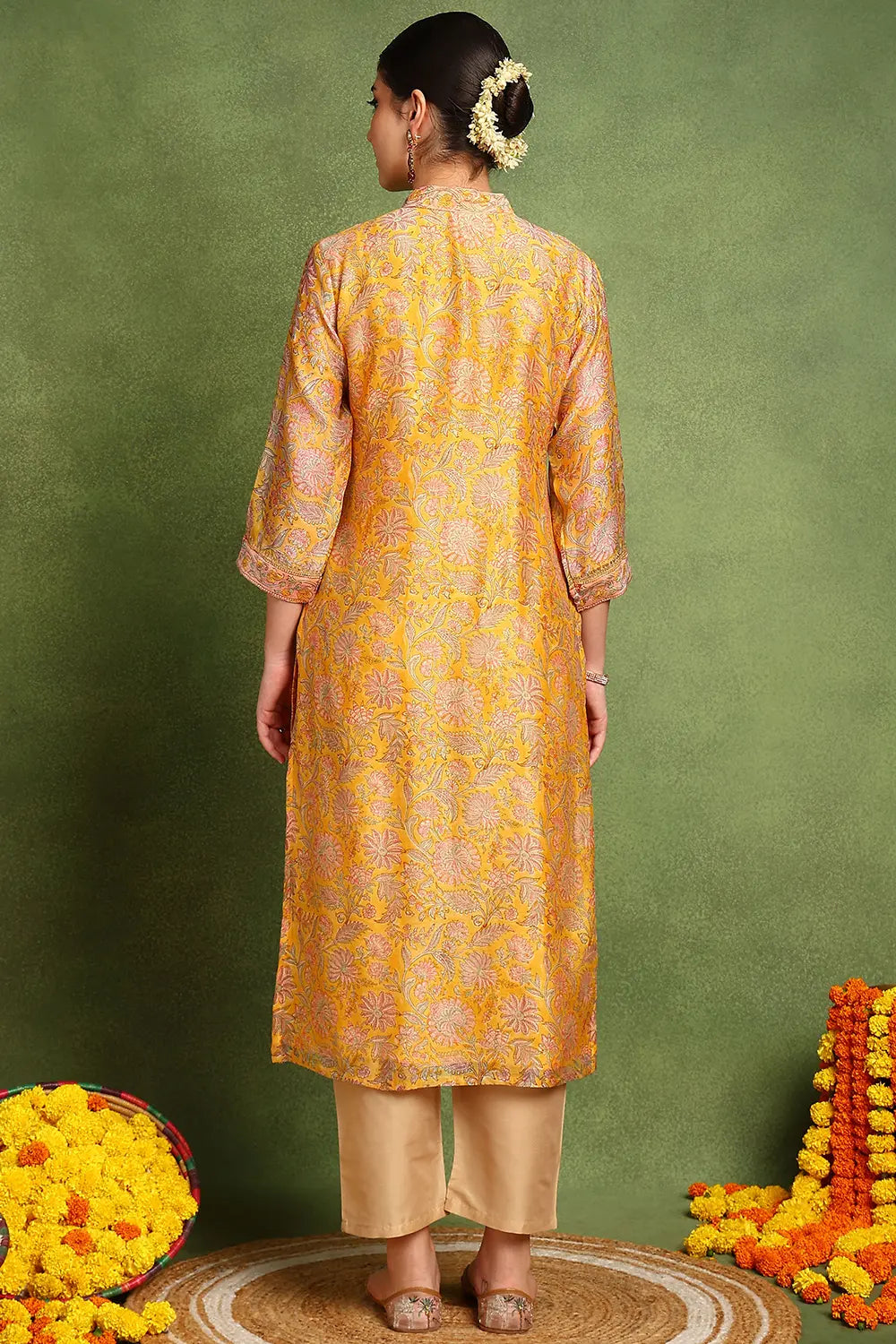 Yellow Chanderi Silk Kurta
