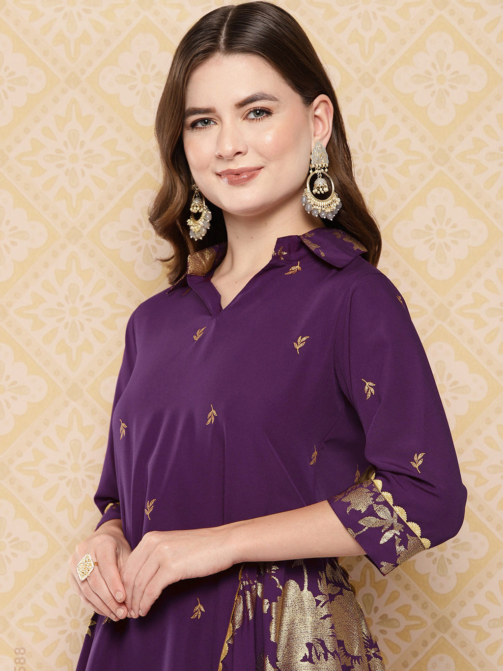 Burgundy Floral Printed Ethnic Tunic with Palazzos-AH