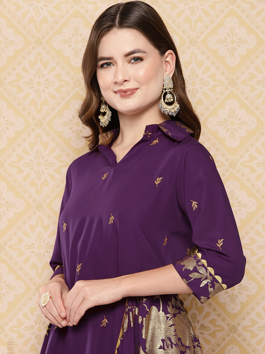 Burgundy Floral Printed Ethnic Tunic with Palazzos-AH