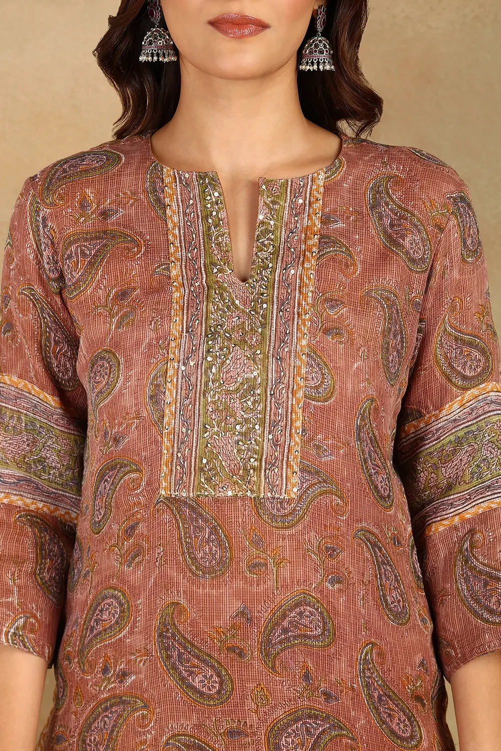 Brown Kota Doria Kurta