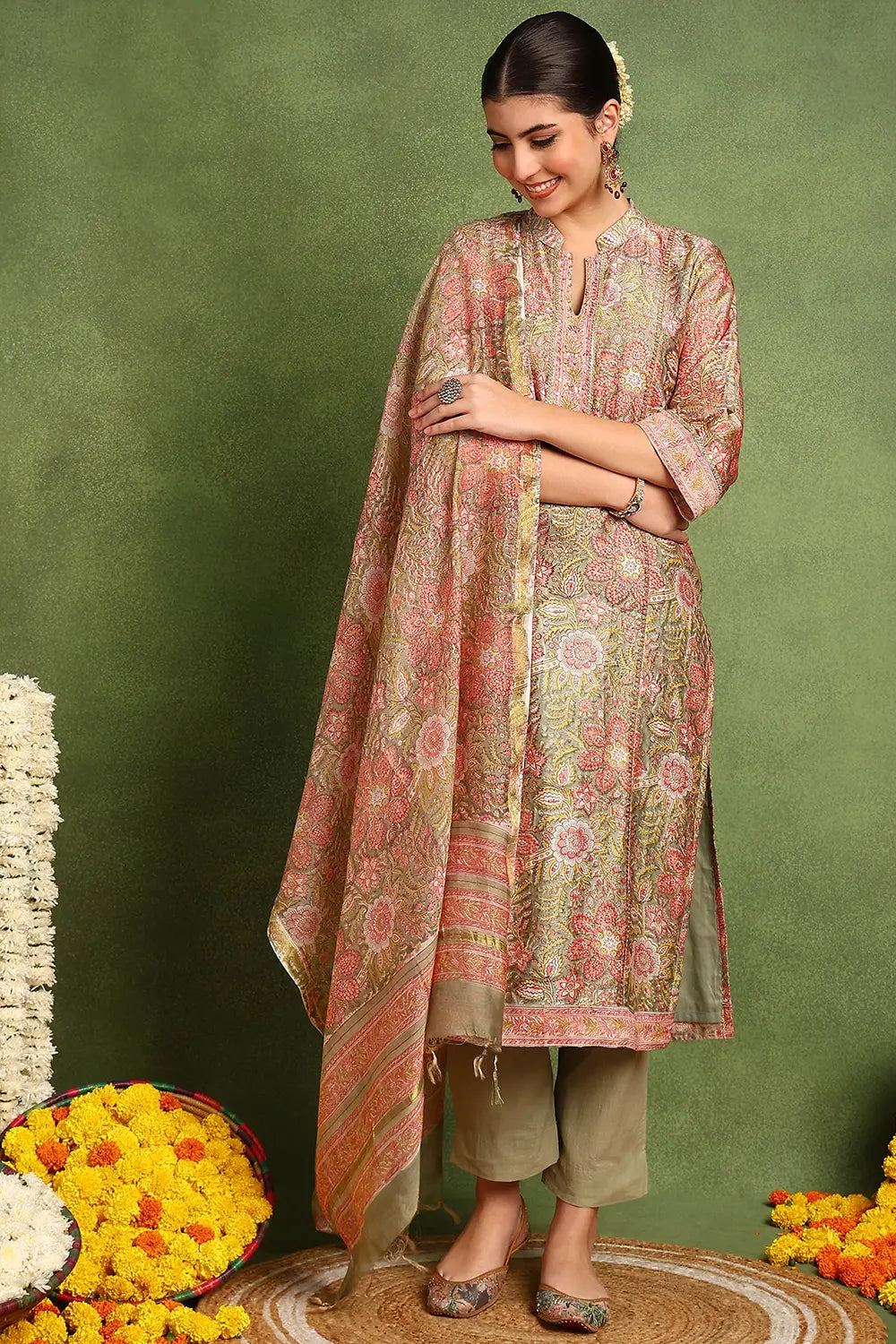 Green Chanderi Silk Kurta