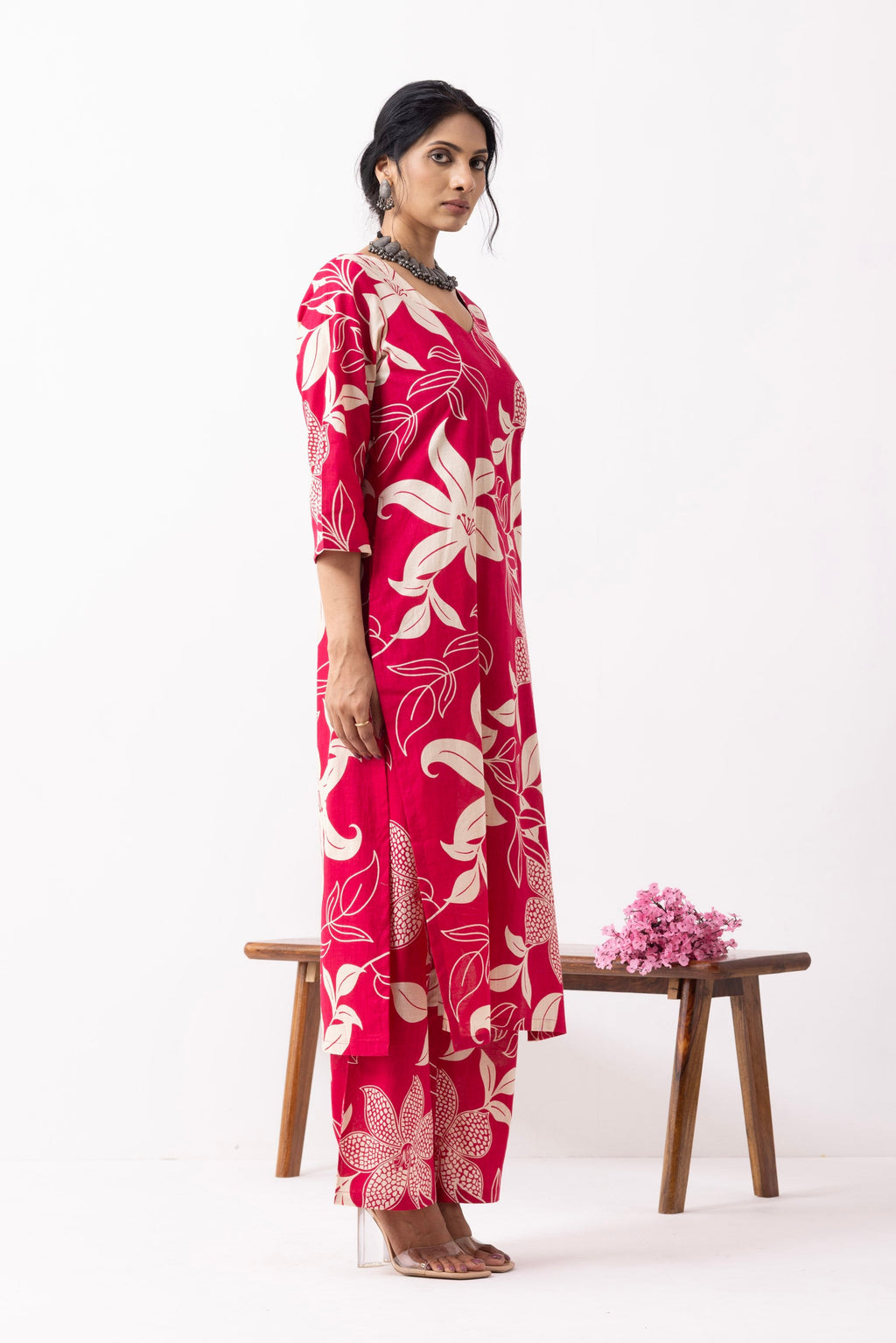 Crimson Red Block Printed Mira Kurta Set (Set of 2)- IC