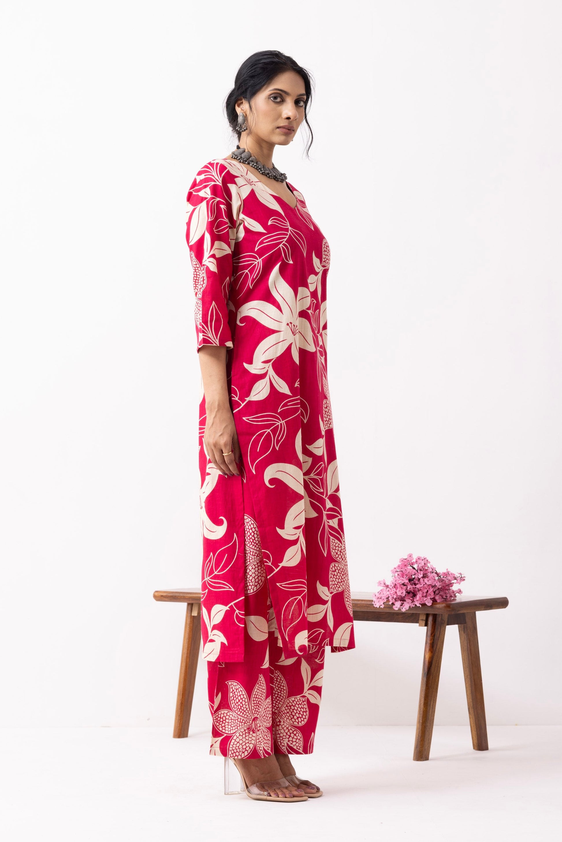 Crimson Red Block Printed Mira Kurta Set (Set of 2)