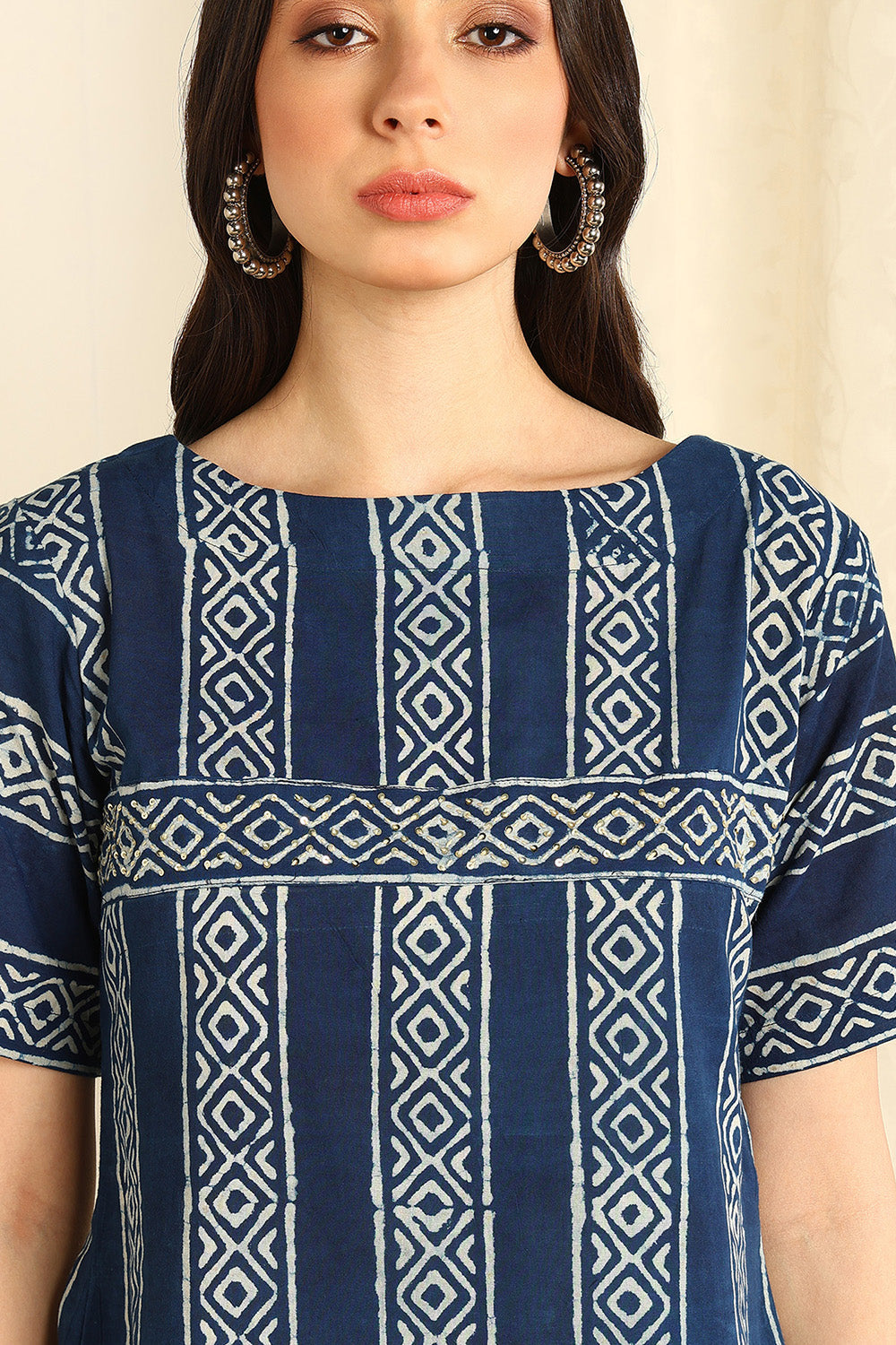 Indigo Blue Straight Cotton Short Kurta