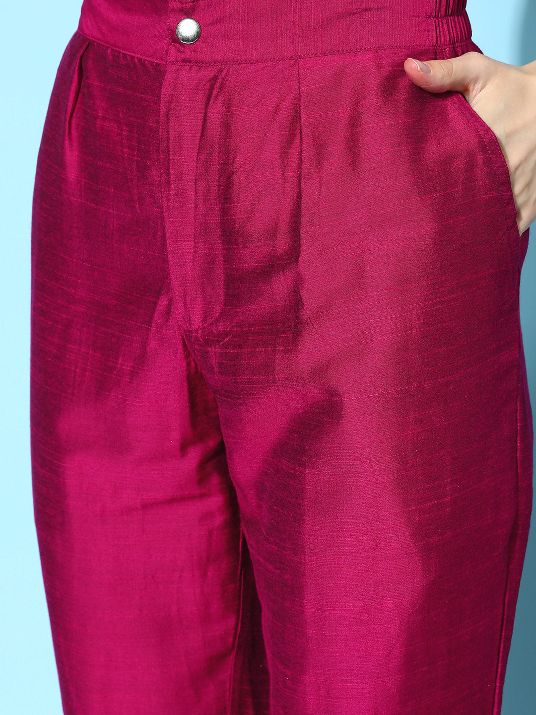 Burgundy Solid Straight Kurta with Trousers