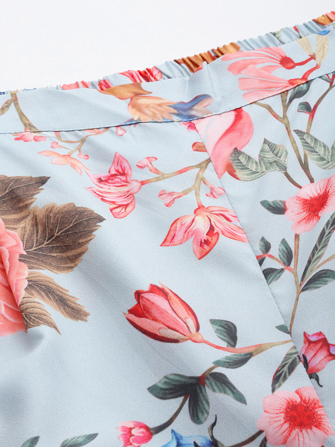 Grey & Pink Floral Printed Plus Size Tunic with Palazzos-AH