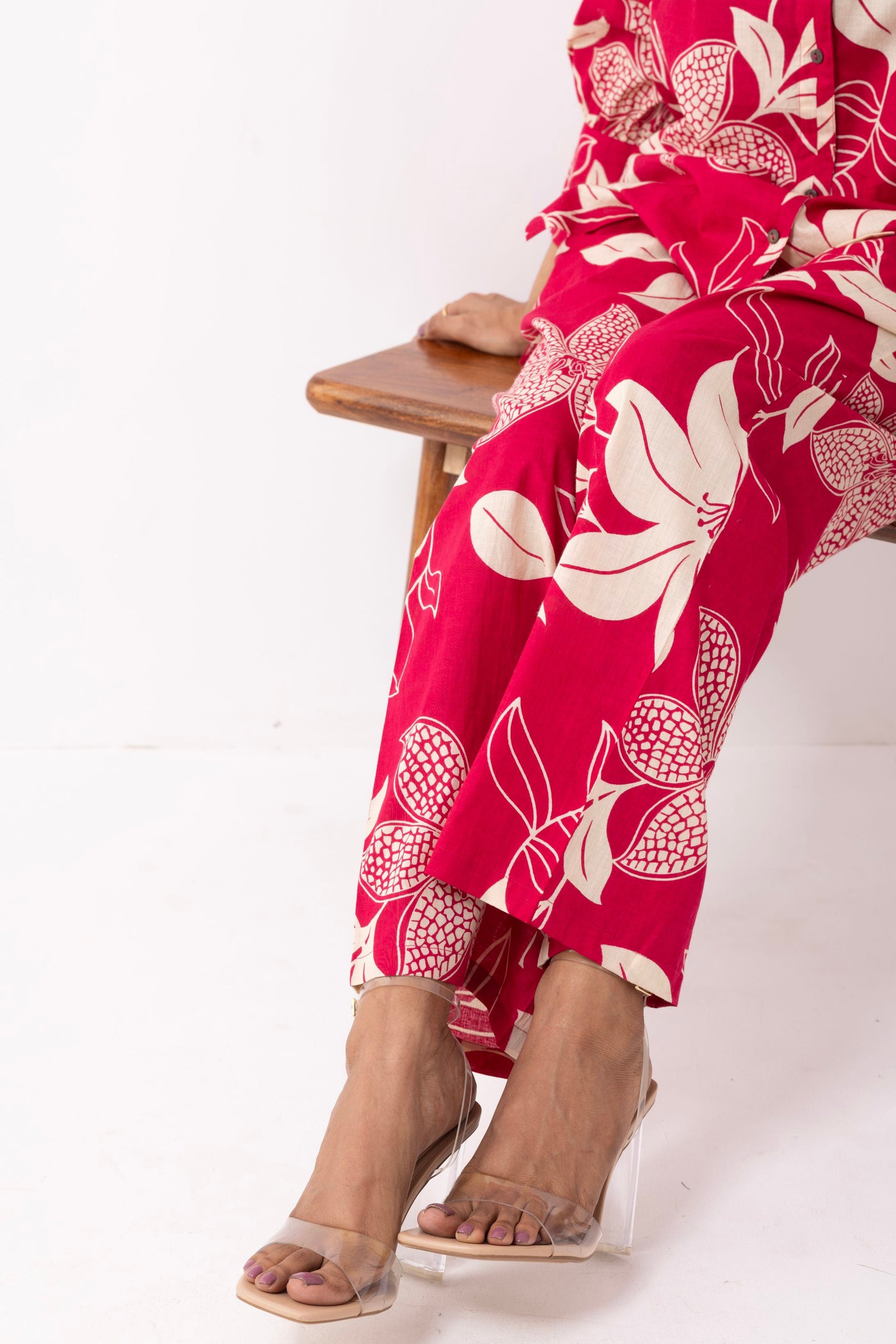 Crimson Red Block Printed Caroline Co-ord Set (Set of 2)- IC
