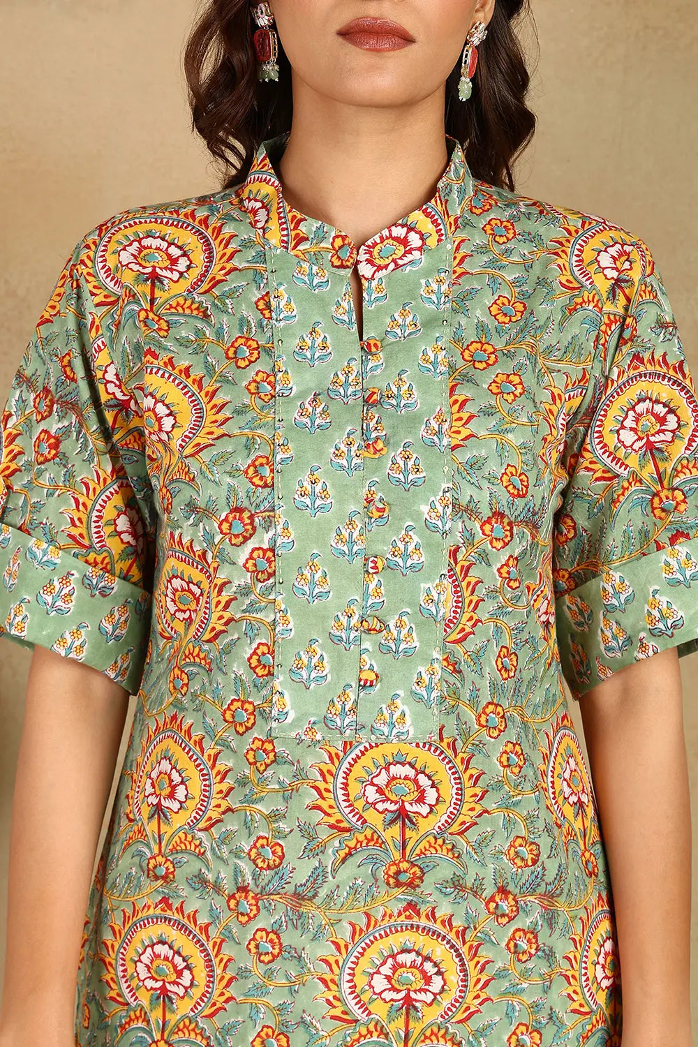 Green/Yellow Half Sleeves Kurta