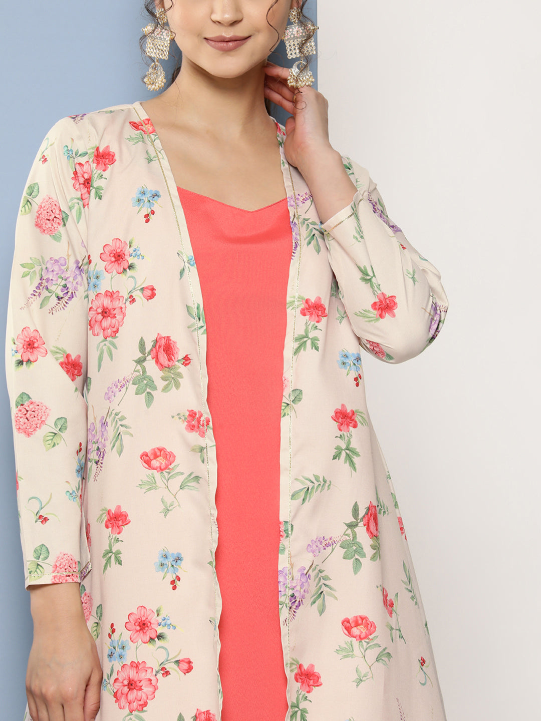 Pink Floral Gotta Patti Kurta with Trousers