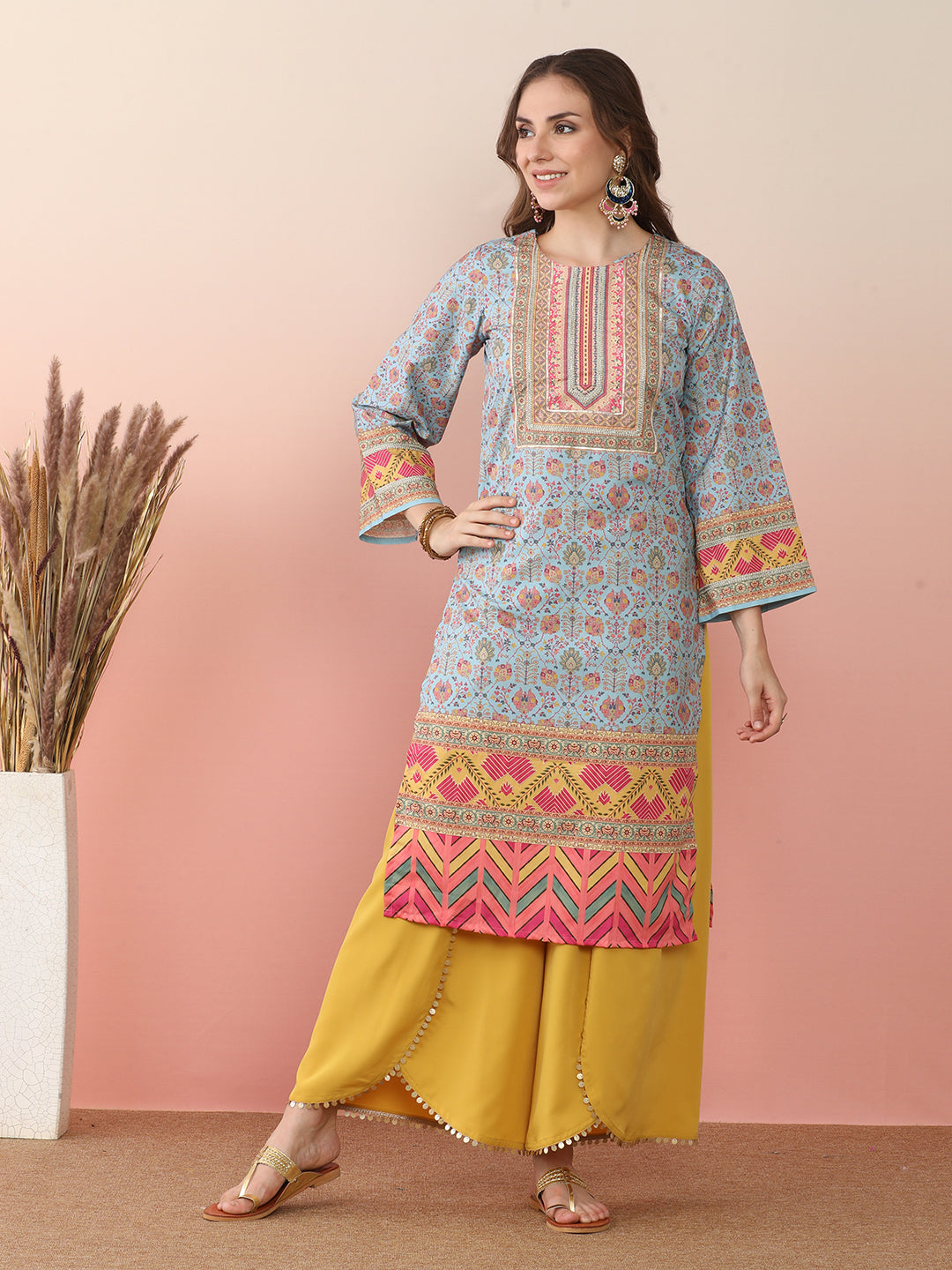 Women Ethnic Motifs Printed Regular Gotta Patti Kurta with Palazzos & With Dupatta