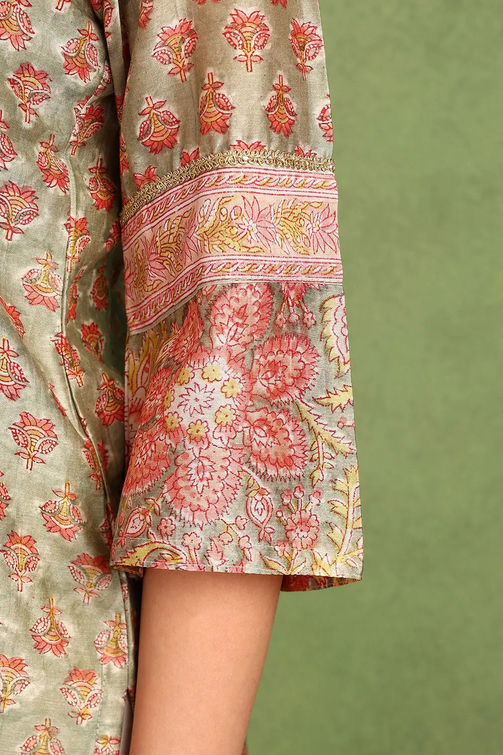 Green Hand Block Printed Chanderi Silk Tunic