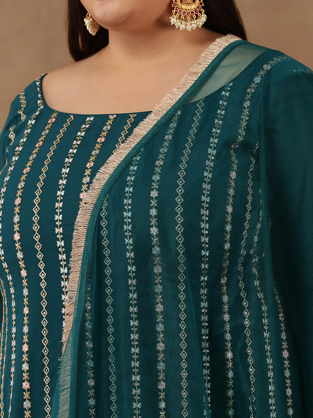 Women Ethnic Motifs Embroidered Regular Thread Work Kurta with Palazzos & With Dupatta - ID