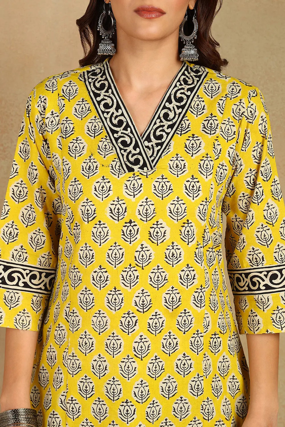 Yellow Straight Bagru Kurta