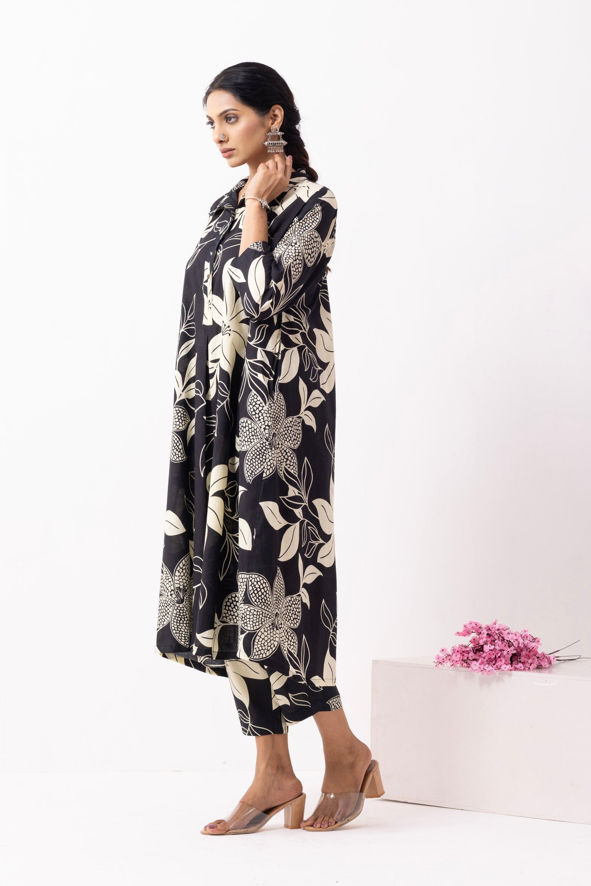 Black Block Printed Victoria Kurta Set (Set of 2)- IC