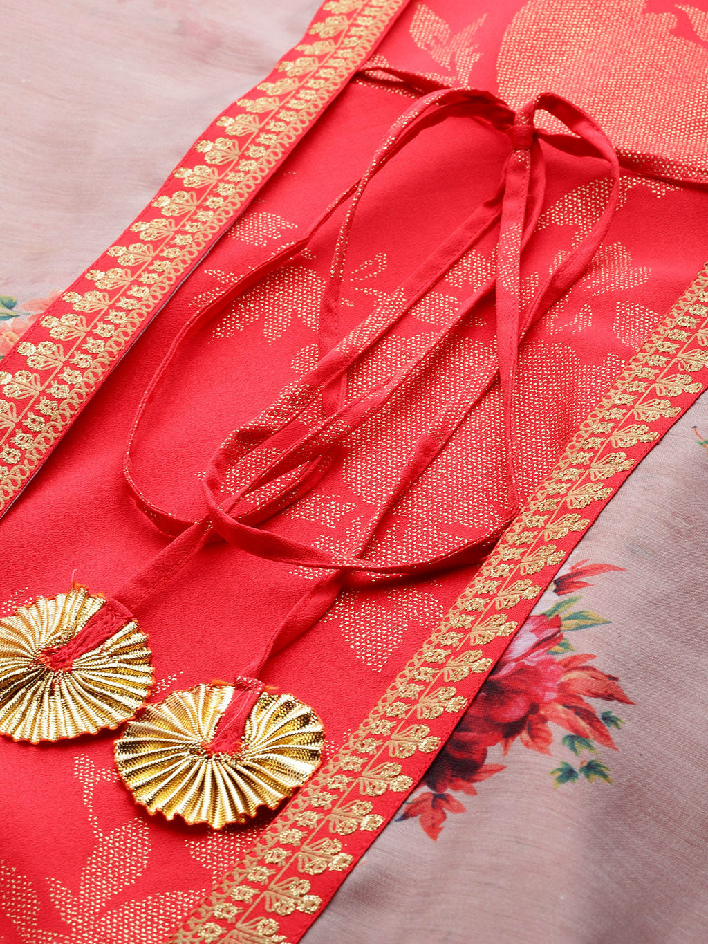 Red and Tan Floral Printed Plus Size A-Line Maxi Dress-AH