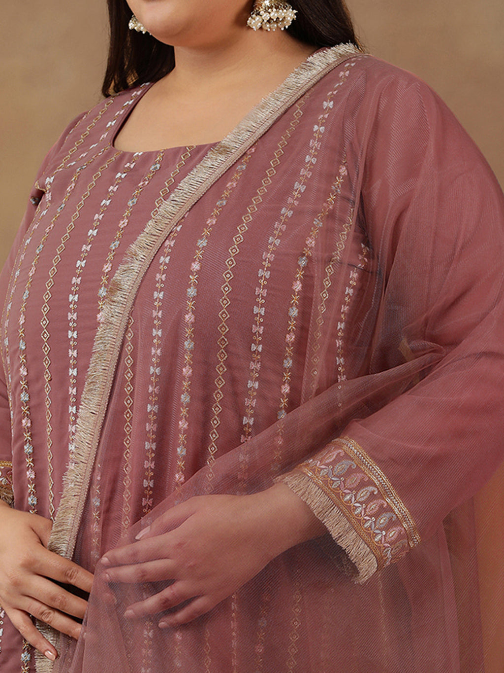 Women Ethnic Motifs Embroidered Regular Thread Work Kurta with Palazzos & With Dupatta - ID