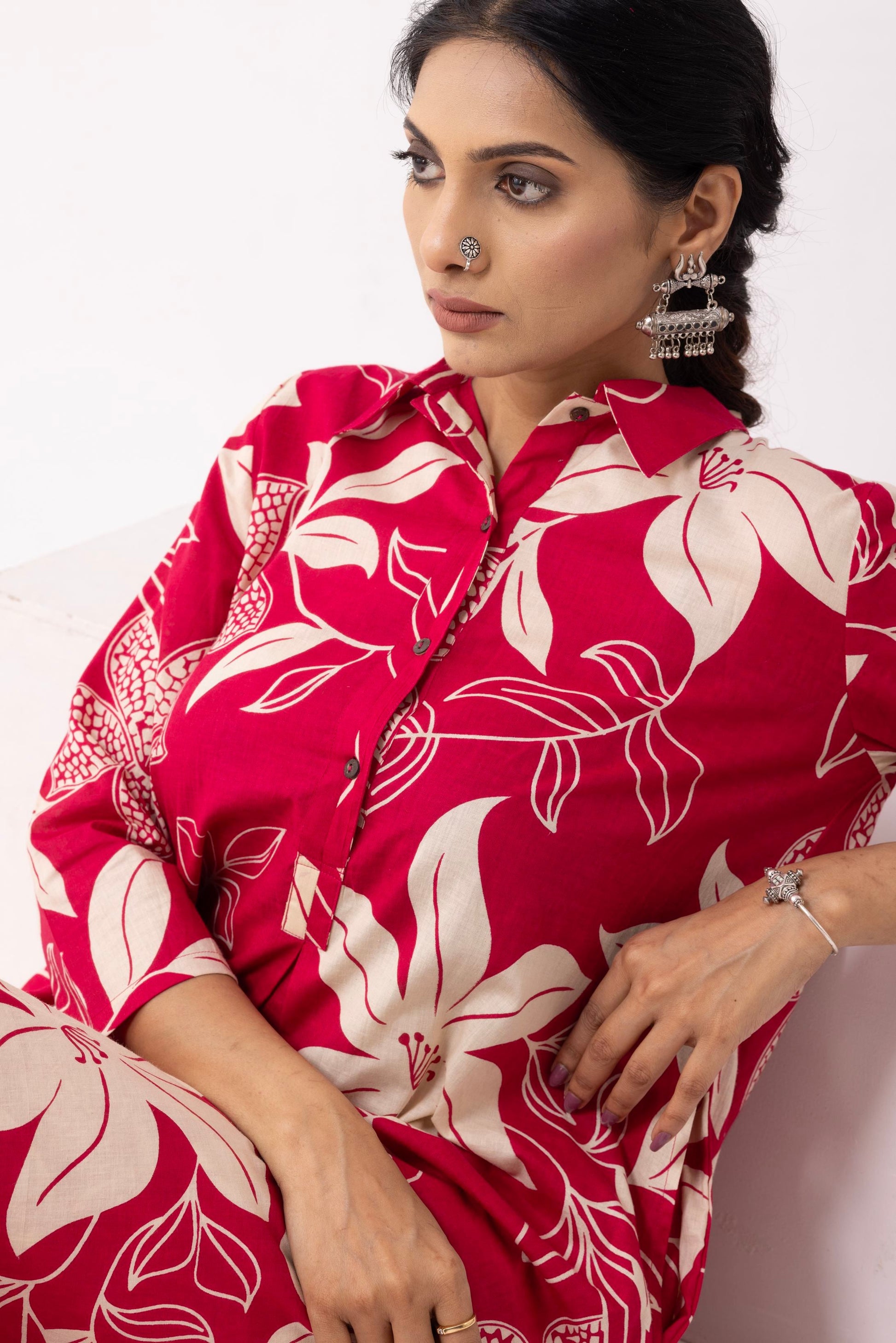 Crimson Red Block Printed Victoria Kurta Set (Set of 2)- IC
