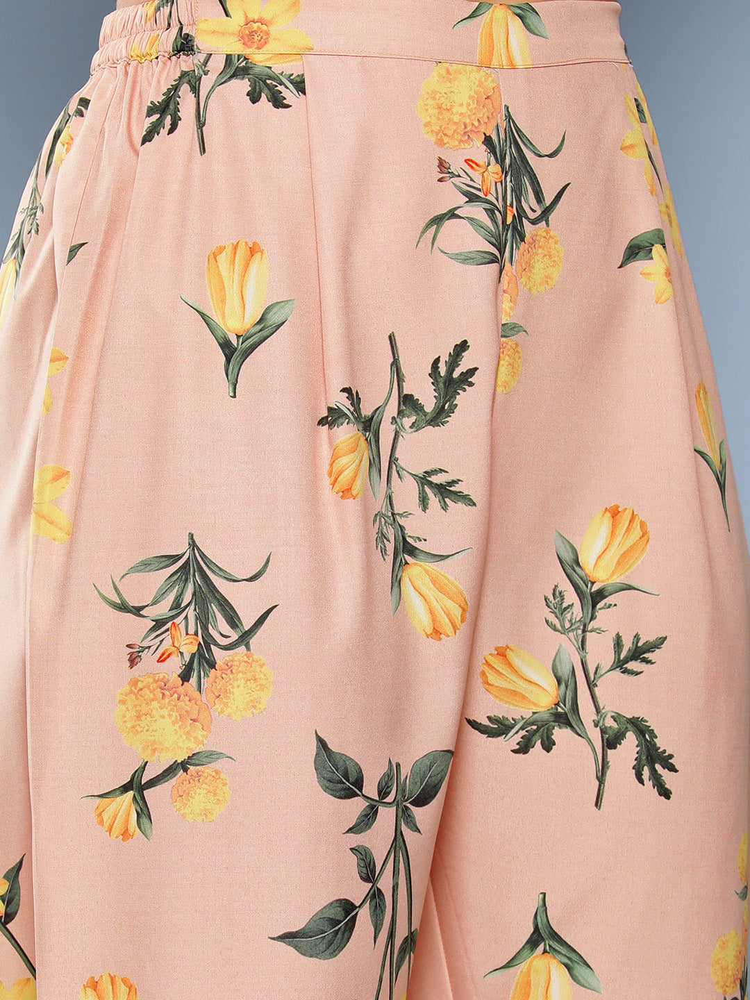 Nude-Coloured Floral Printed Gotta Patti Kurta with Trousers & With Dupatta