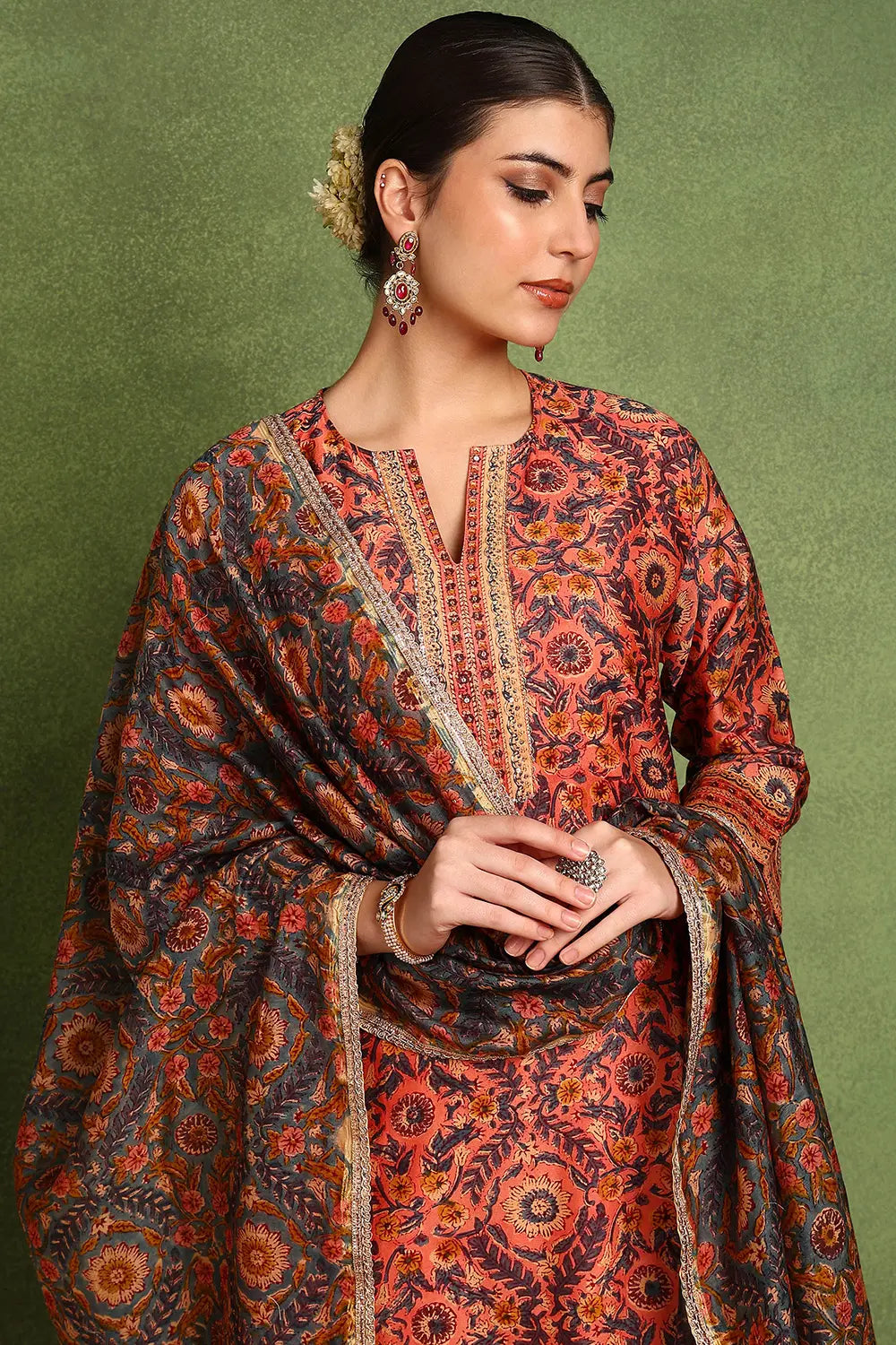 Rust Chanderi Silk Kurta