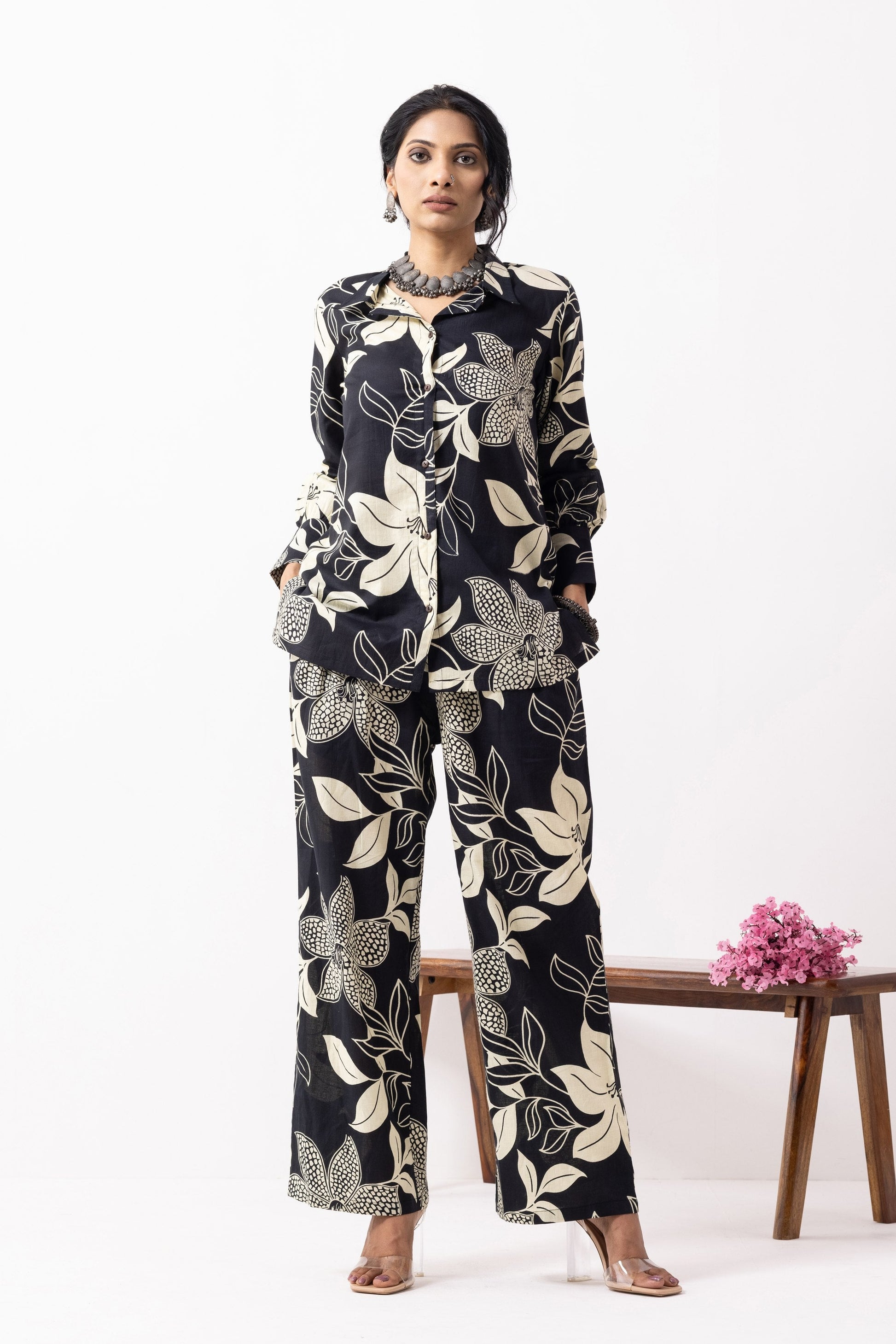 Black Block Printed Caroline Co-ord Set (Set of 2)- IC