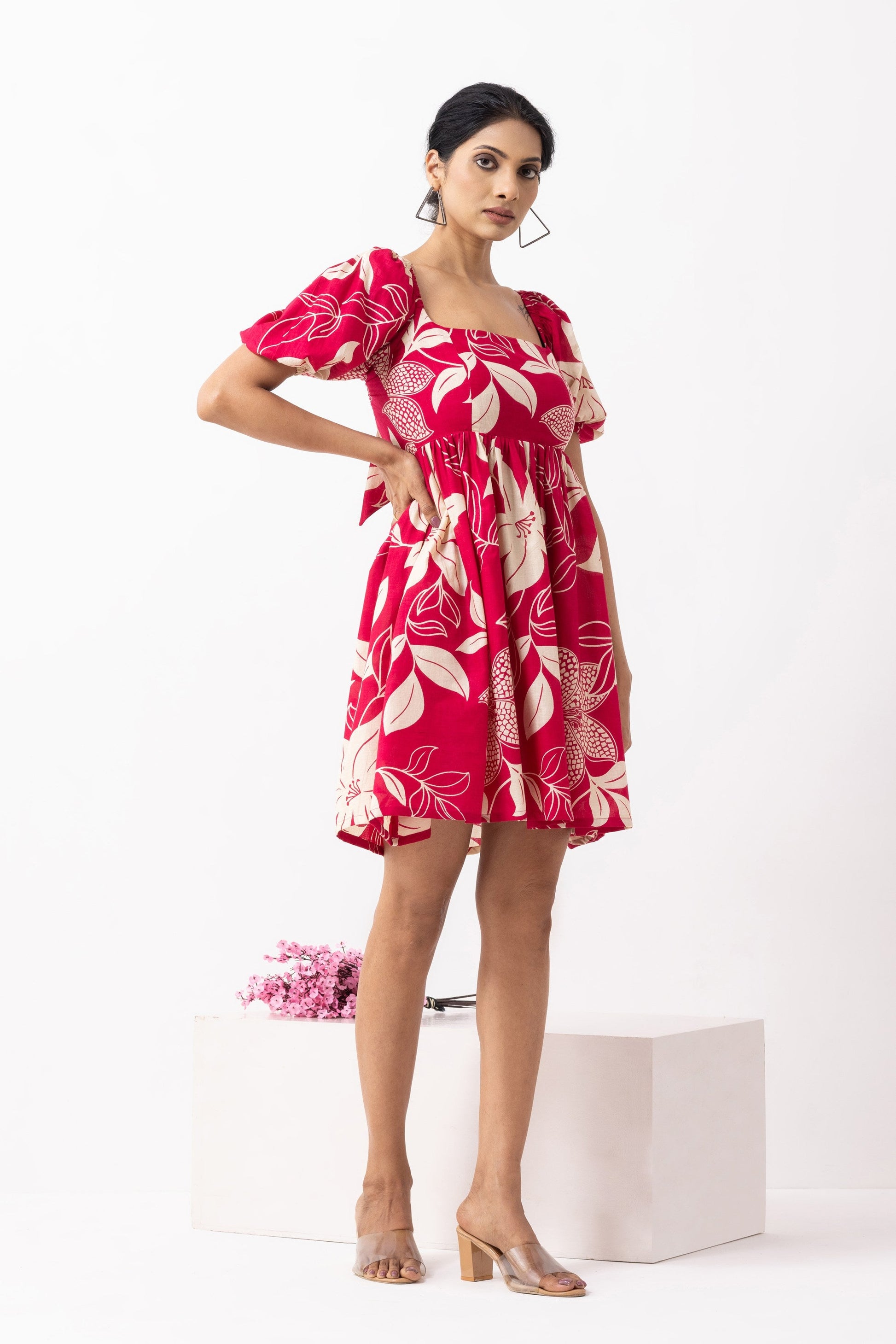 Crimson Red Block Printed Moana Dress- IC