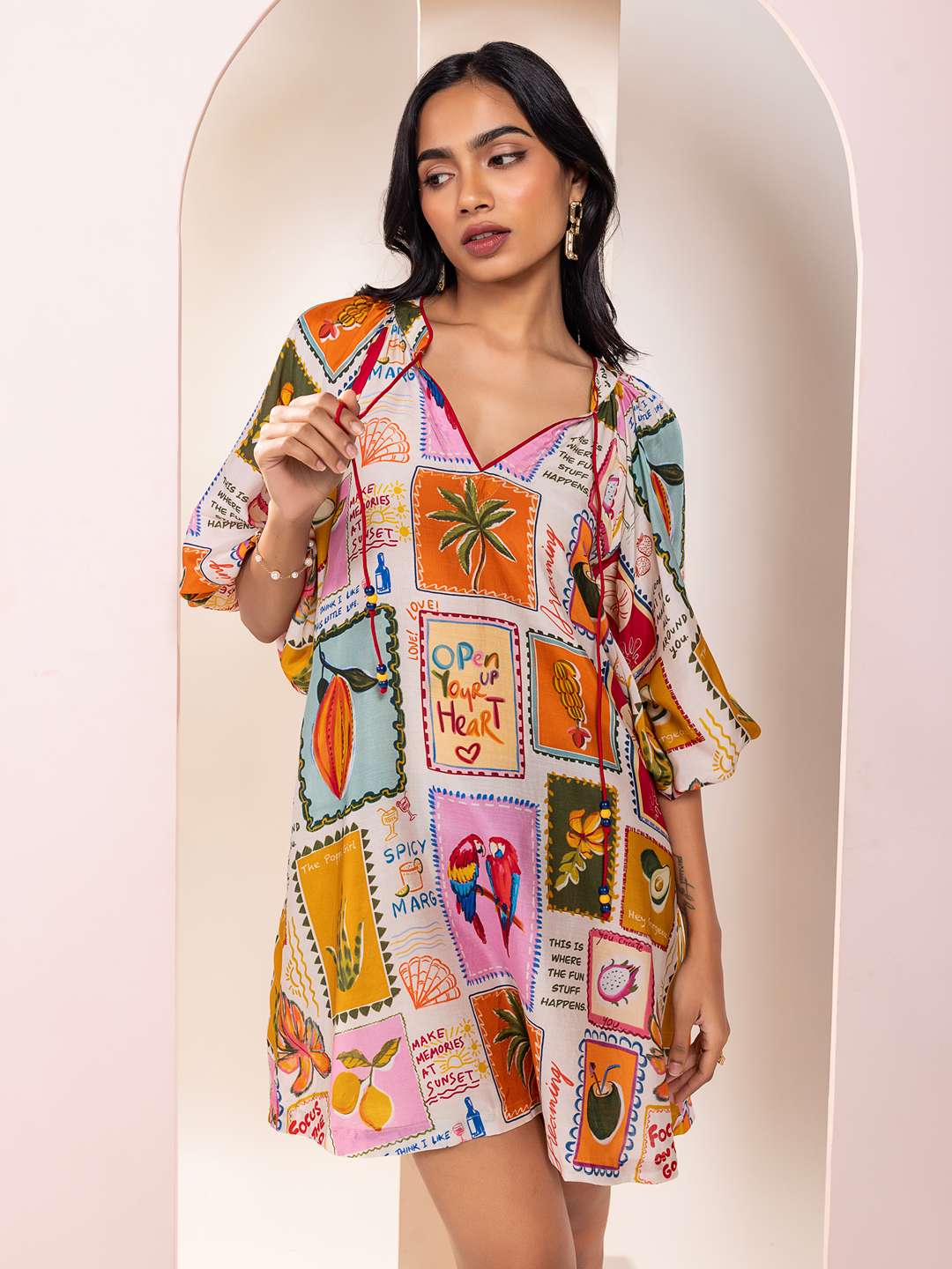 Stamp Printed Mini Dress