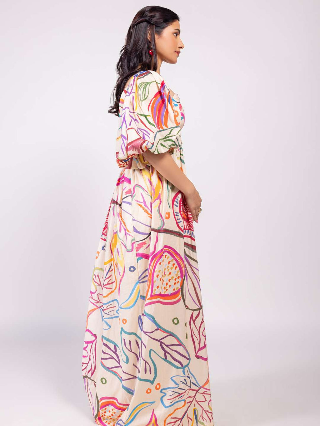 Fig Printed Scallop Maxi Dress