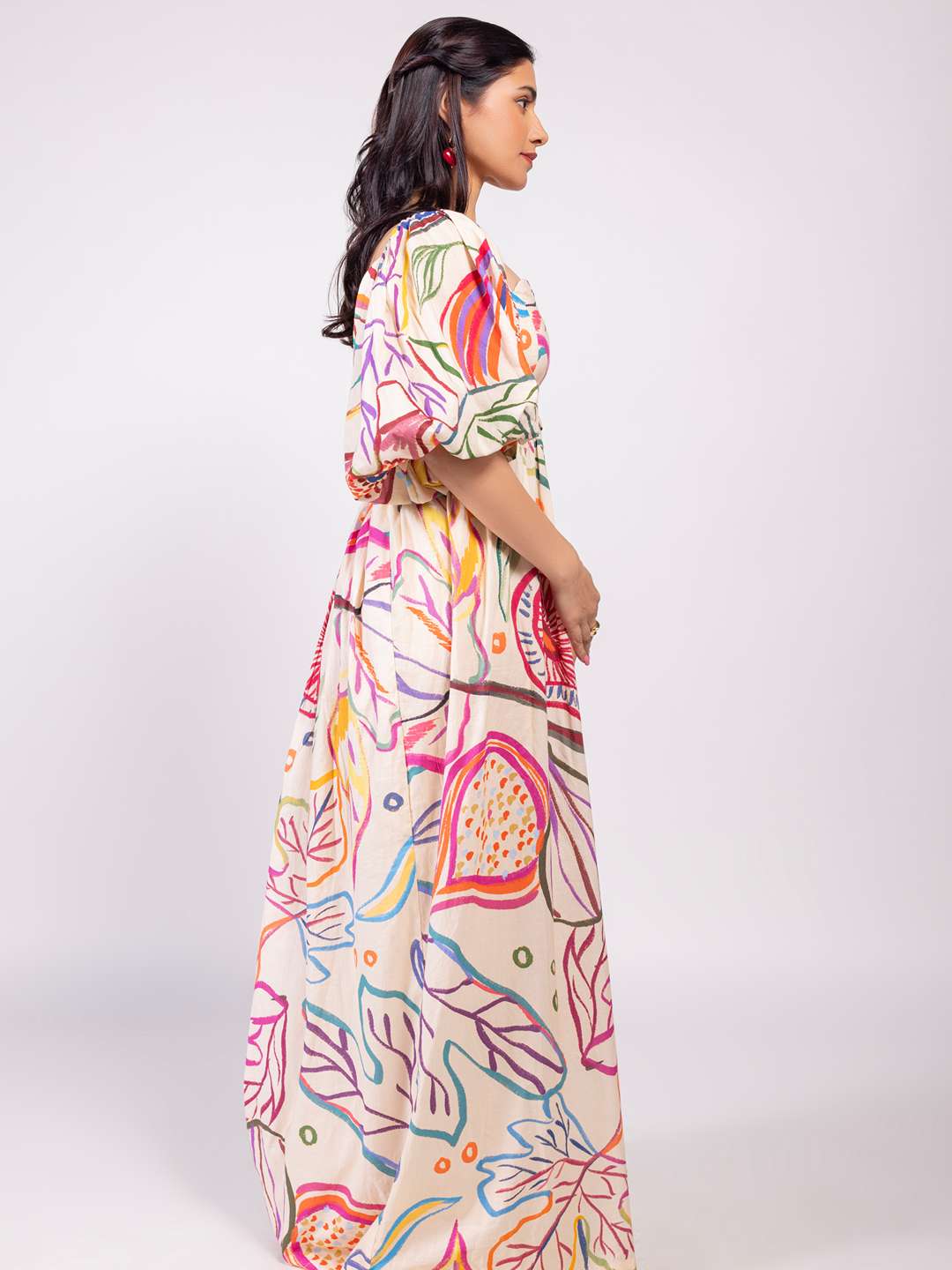 Fig Printed Scallop Maxi Dress