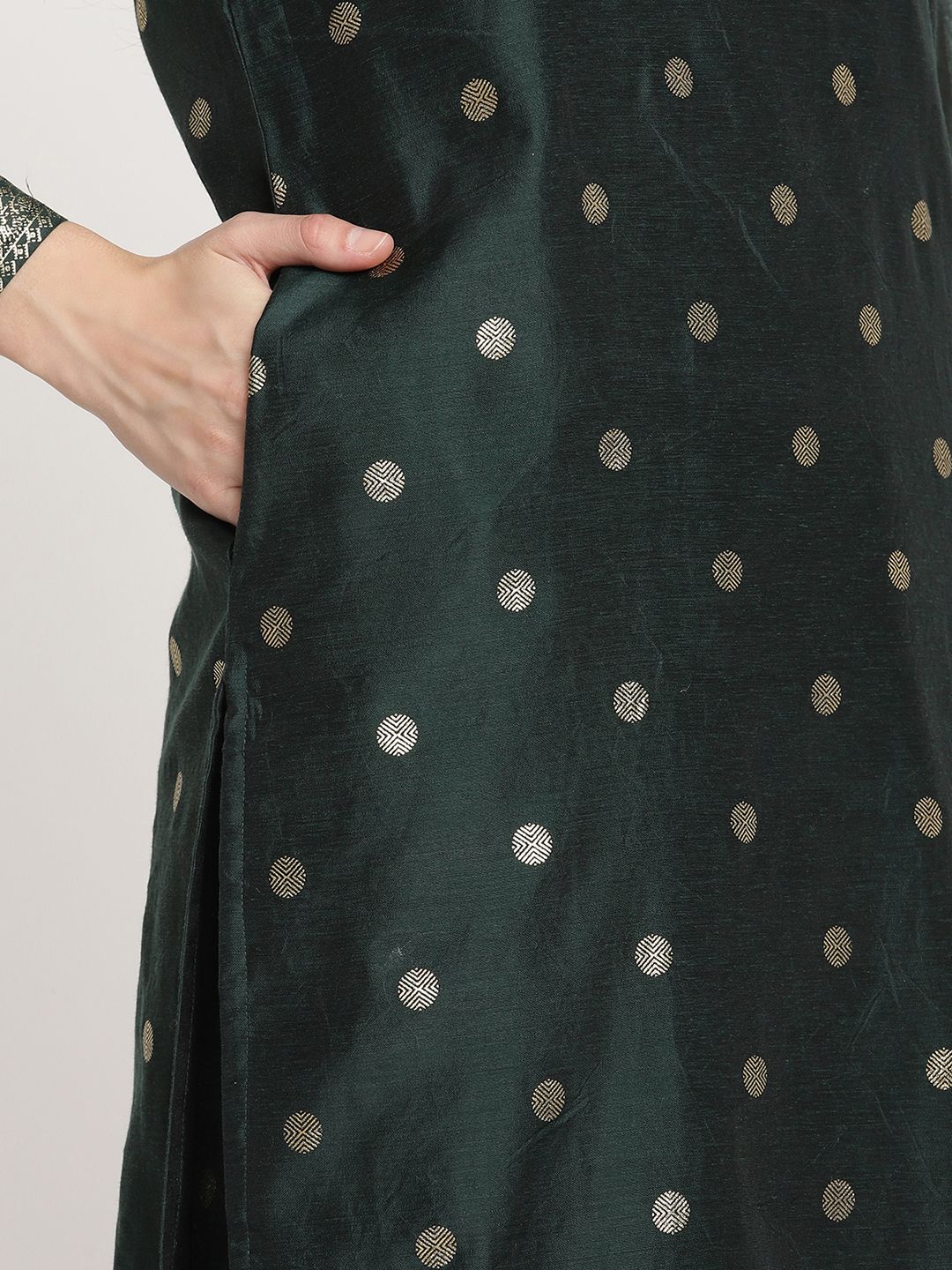 Dark Green Gold Print Kurta Palazzo Set With Dupatta