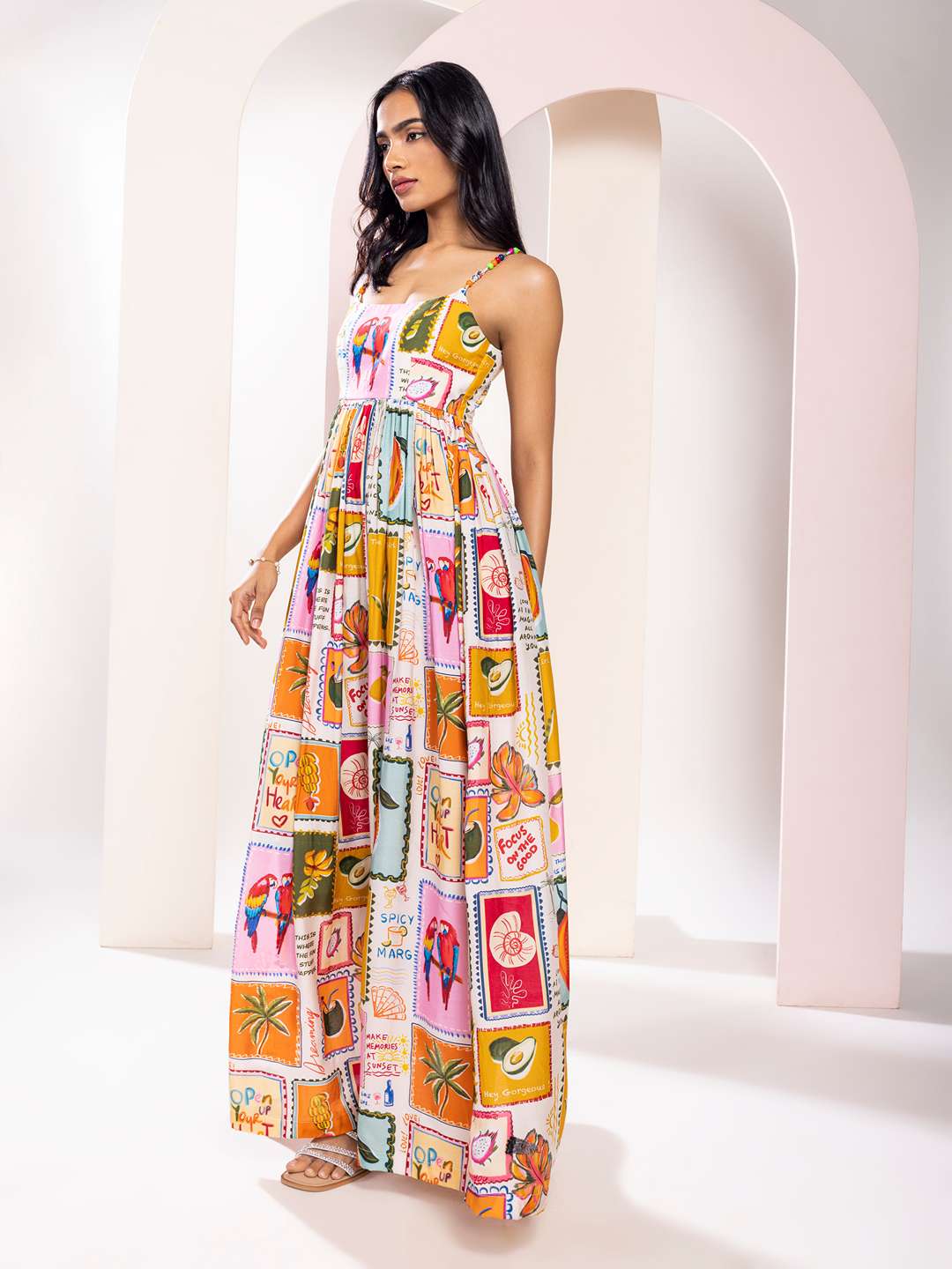 Stamp Printed Maxi Dress