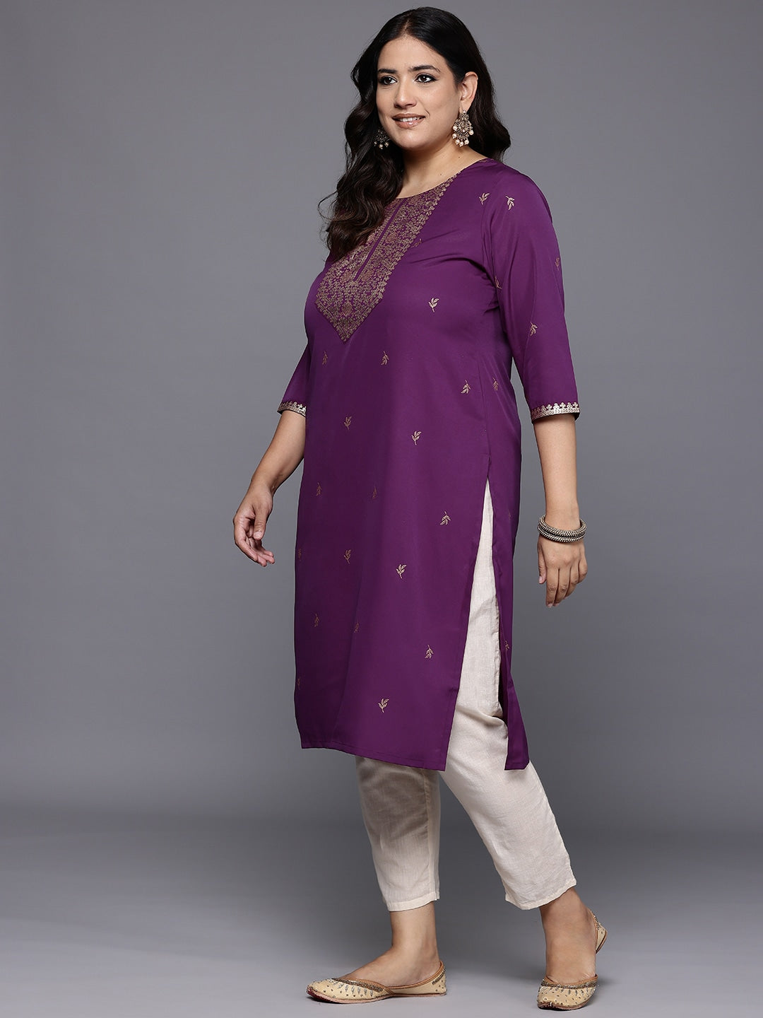 Plus Size Ethnic Motifs Printed Crepe Kurta