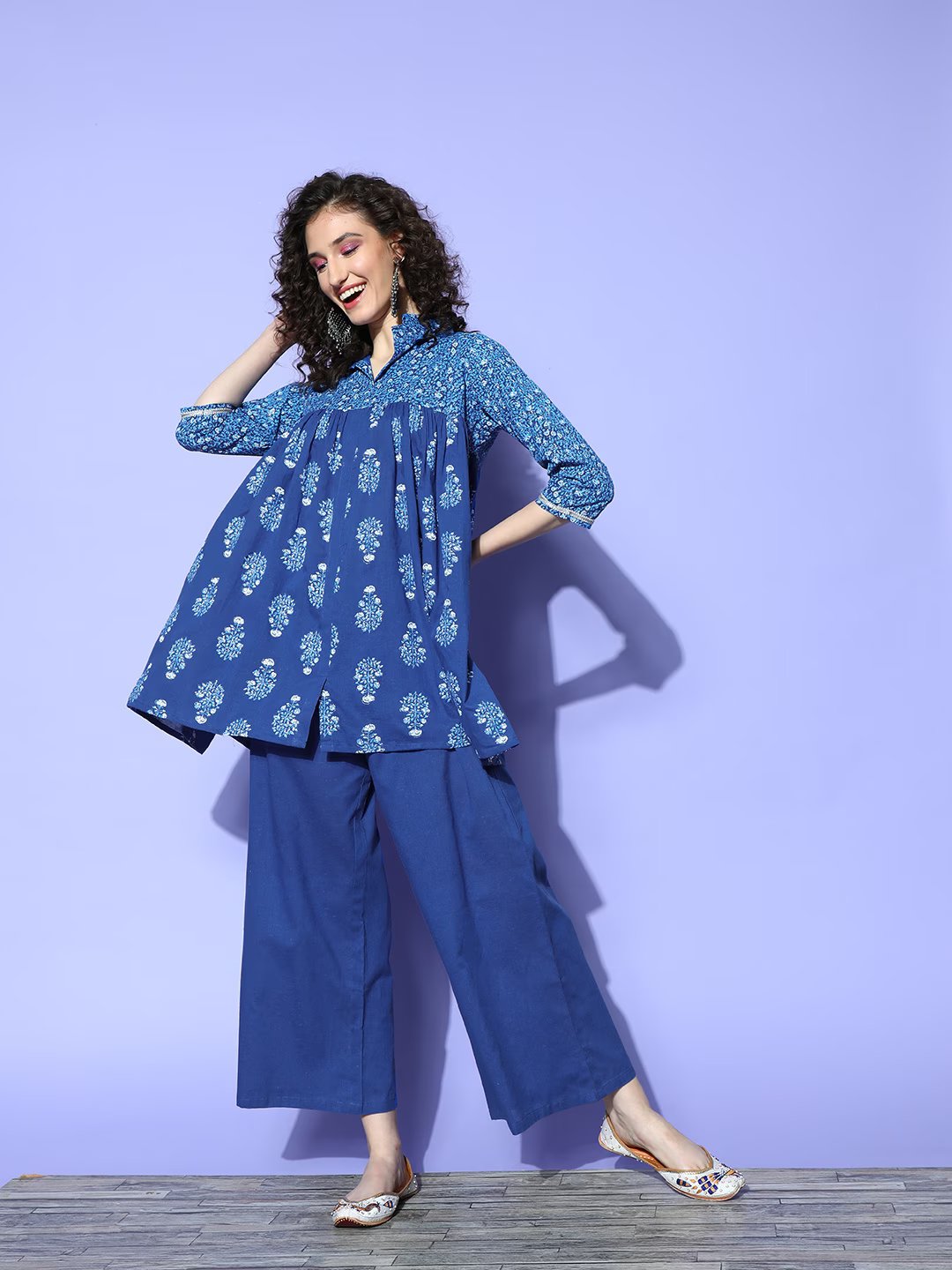 Blue Pure Cotton Tunic & Palazzos Ethnic Co-Ords