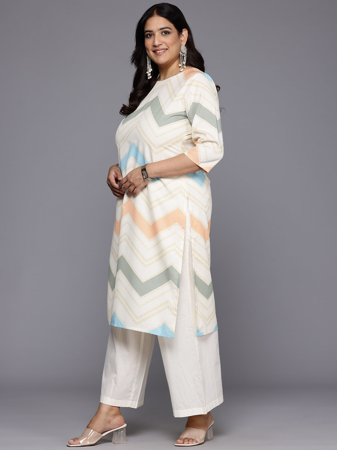 Plus Size Chevron Printed Crepe Kurta