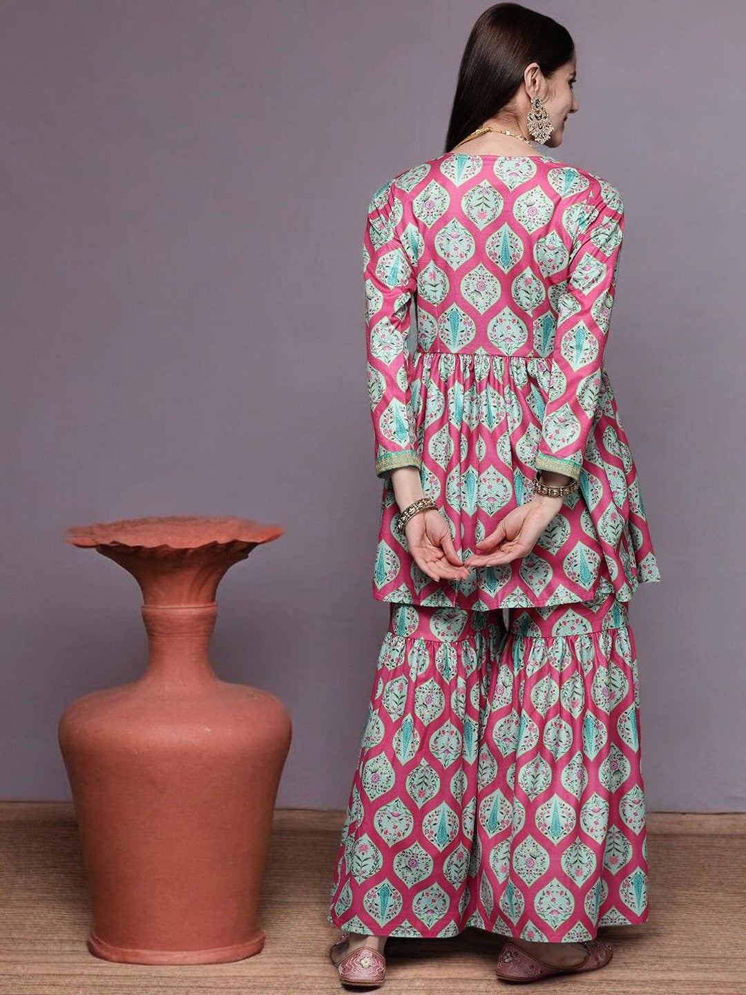 Pink Gotta Patti Velvet Kurta with Palazzos